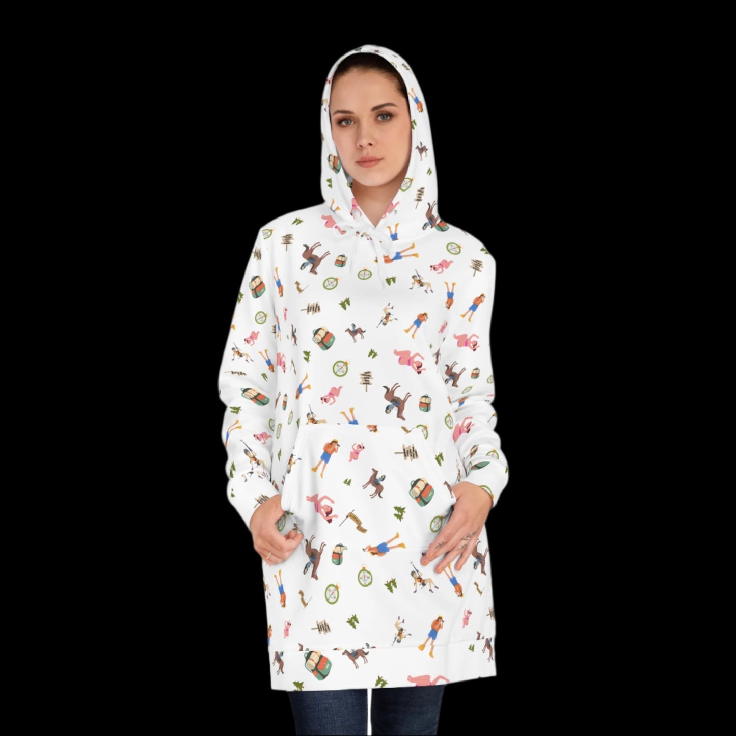 Girl's Camp Activities Women's Hoodie Dress (AOP)