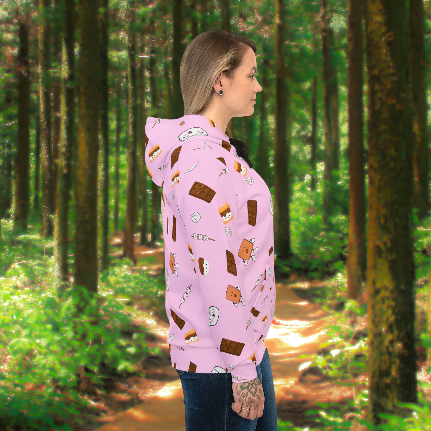Athletic Hoodie-Cute Marshmallow Pattern-Pink