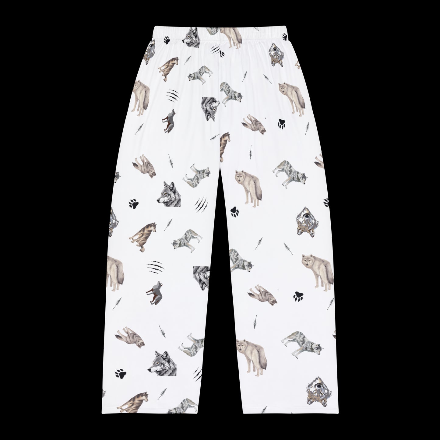 Men's Pajama Pants-Wolf Pattern-White
