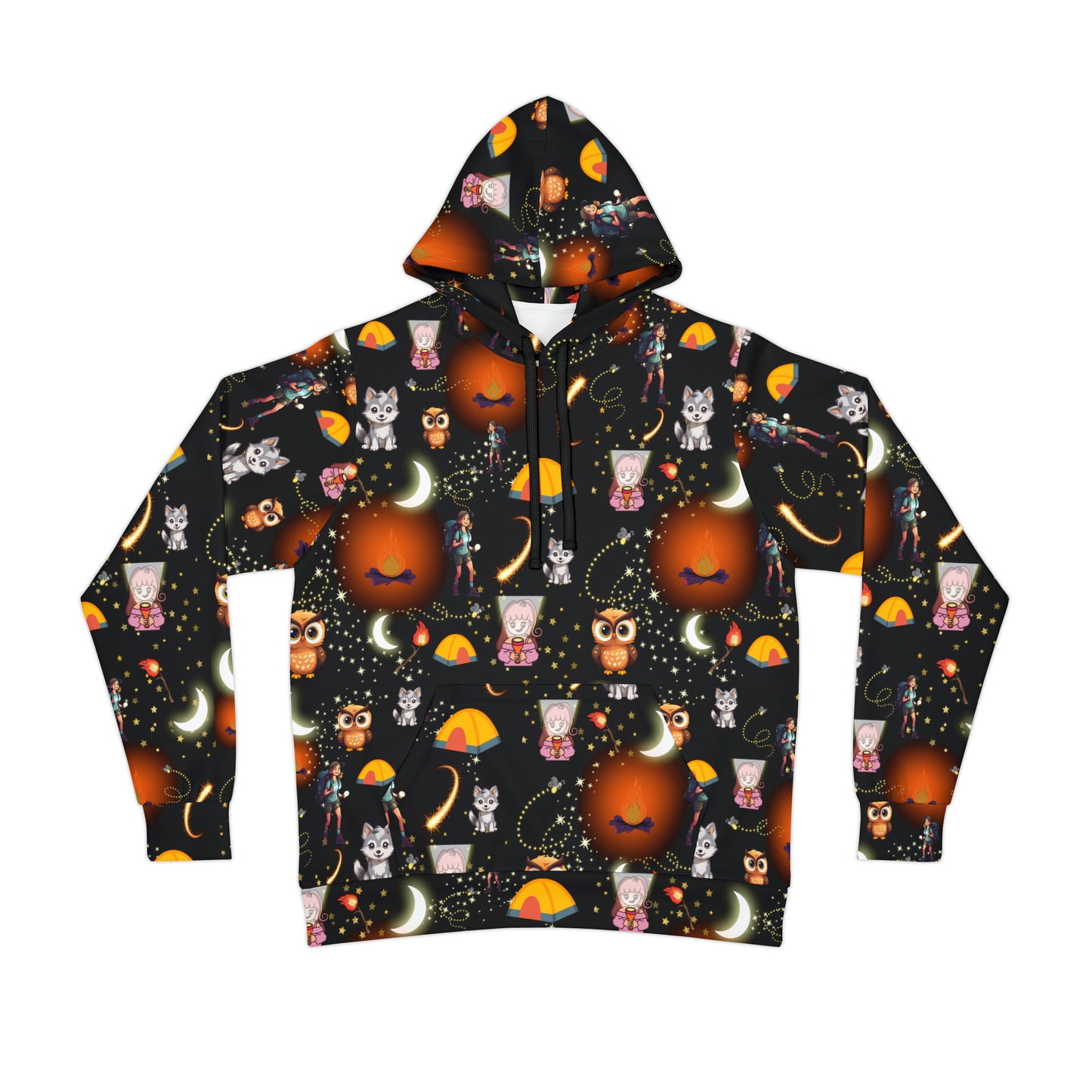 Athletic Hoodie-Night Time Camp Girls Pattern