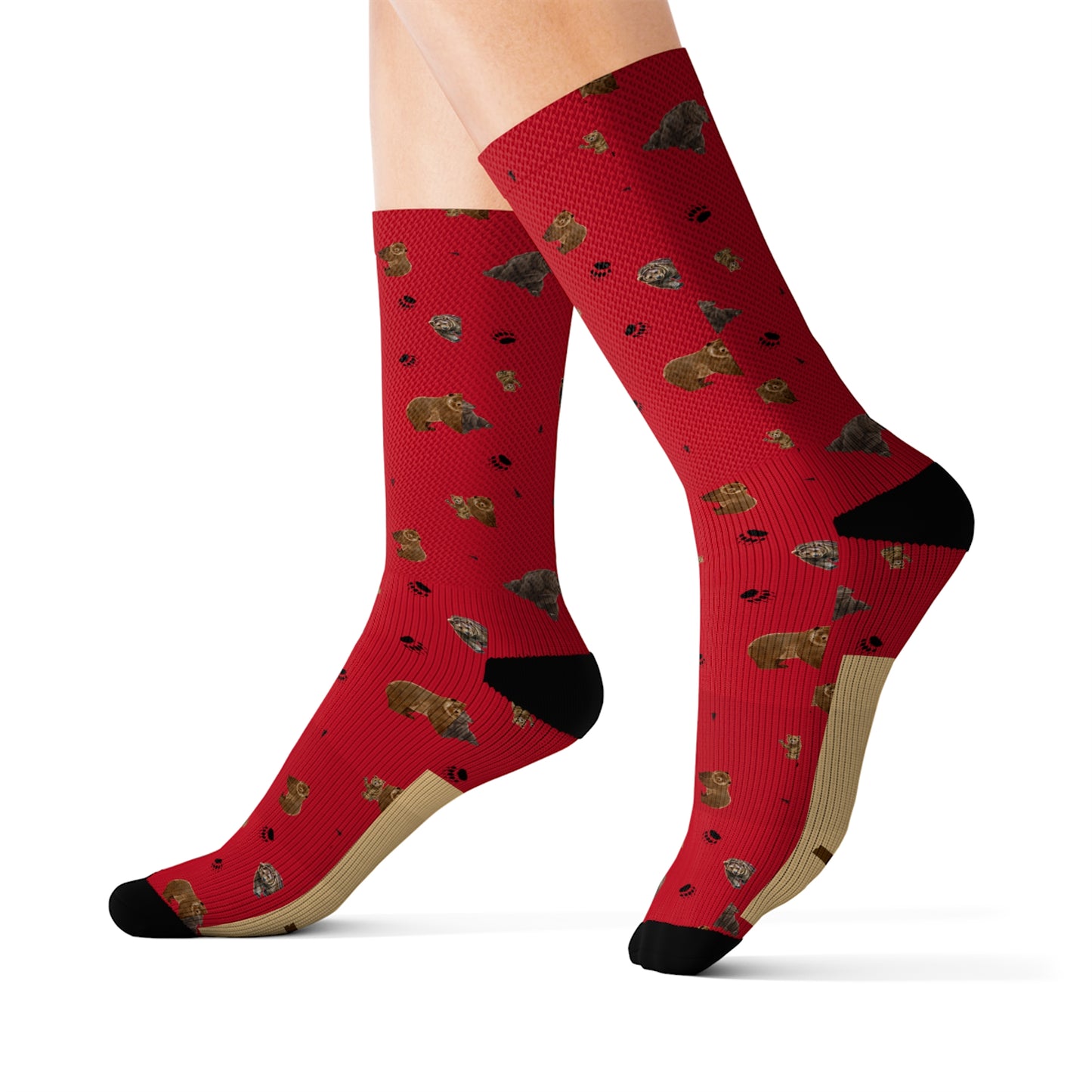 "Papa Bear" Pattern Sublimation Socks-Dark Red