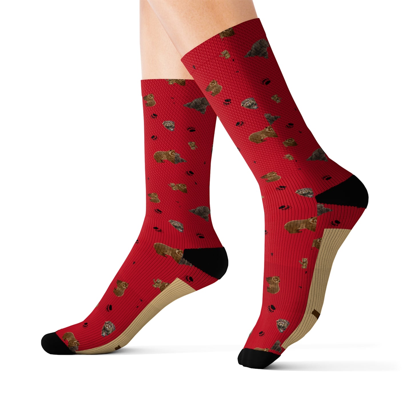 "Papa Bear" Pattern Sublimation Socks-Dark Red