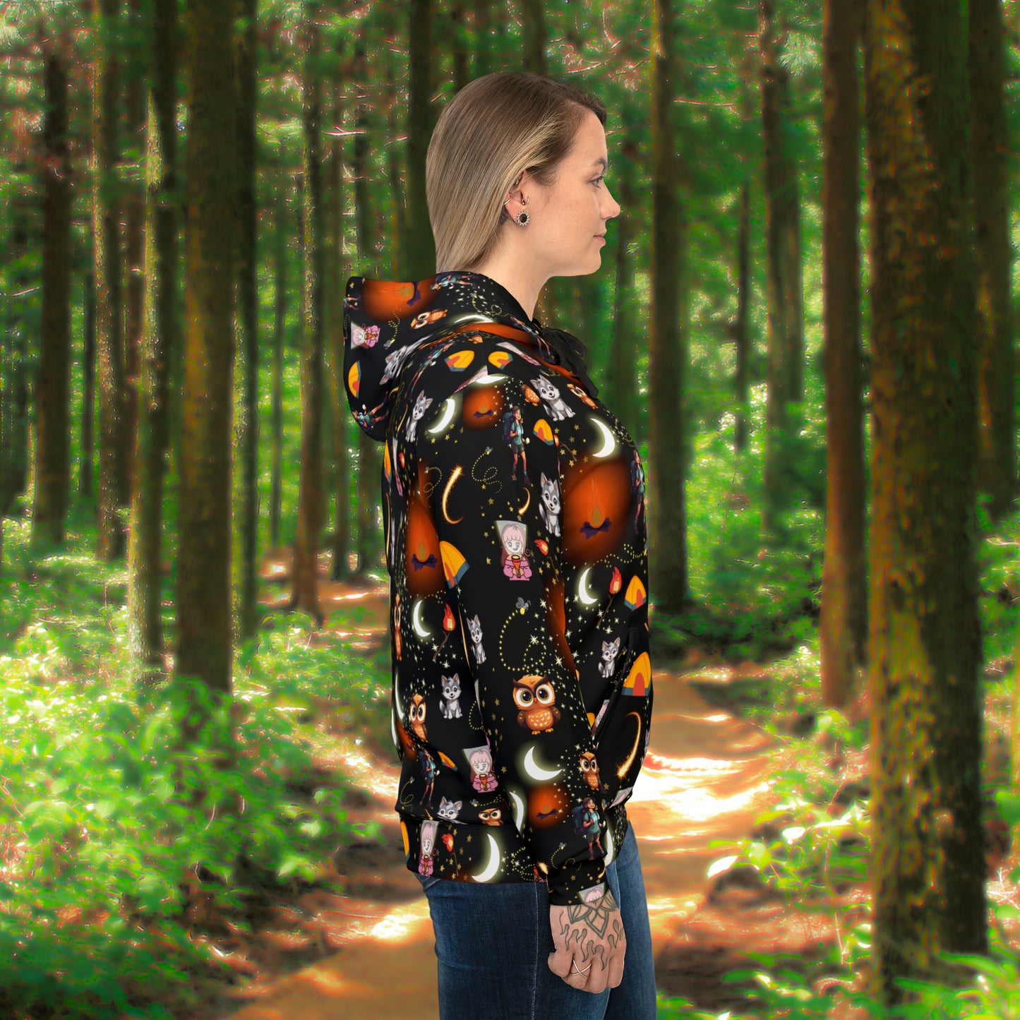 Athletic Hoodie-Night Time Camp Girls Pattern