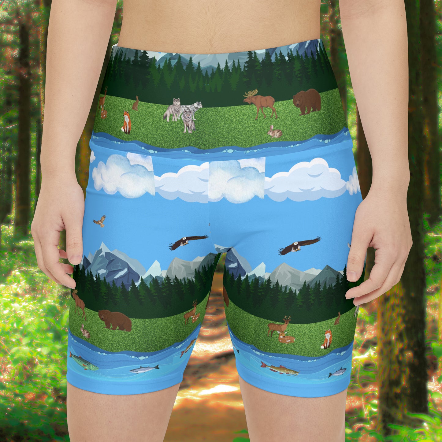 Horizontal Outdoor Pattern Women's Workout Shorts