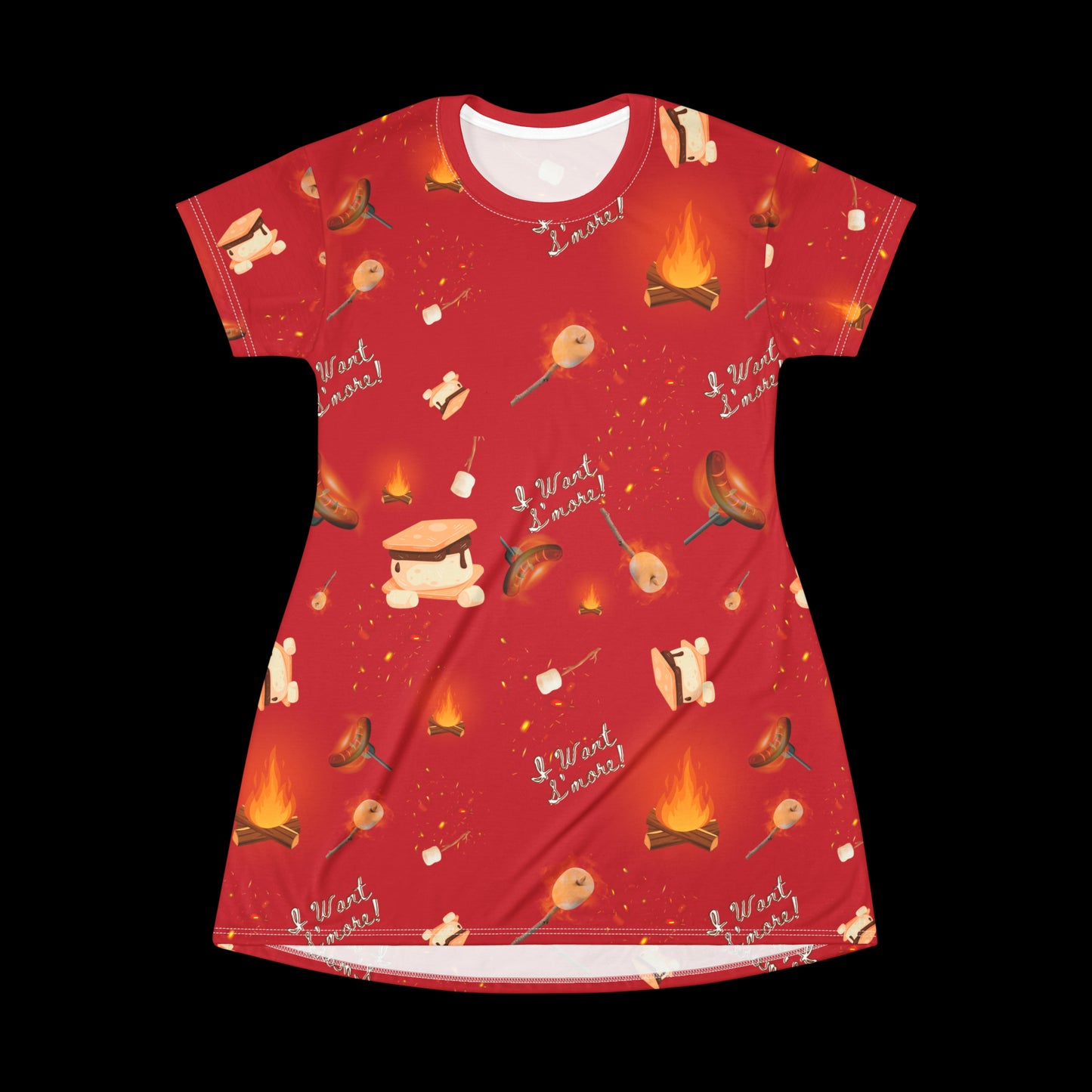 T Shirt Dress-Camp Fire Pattern Red
