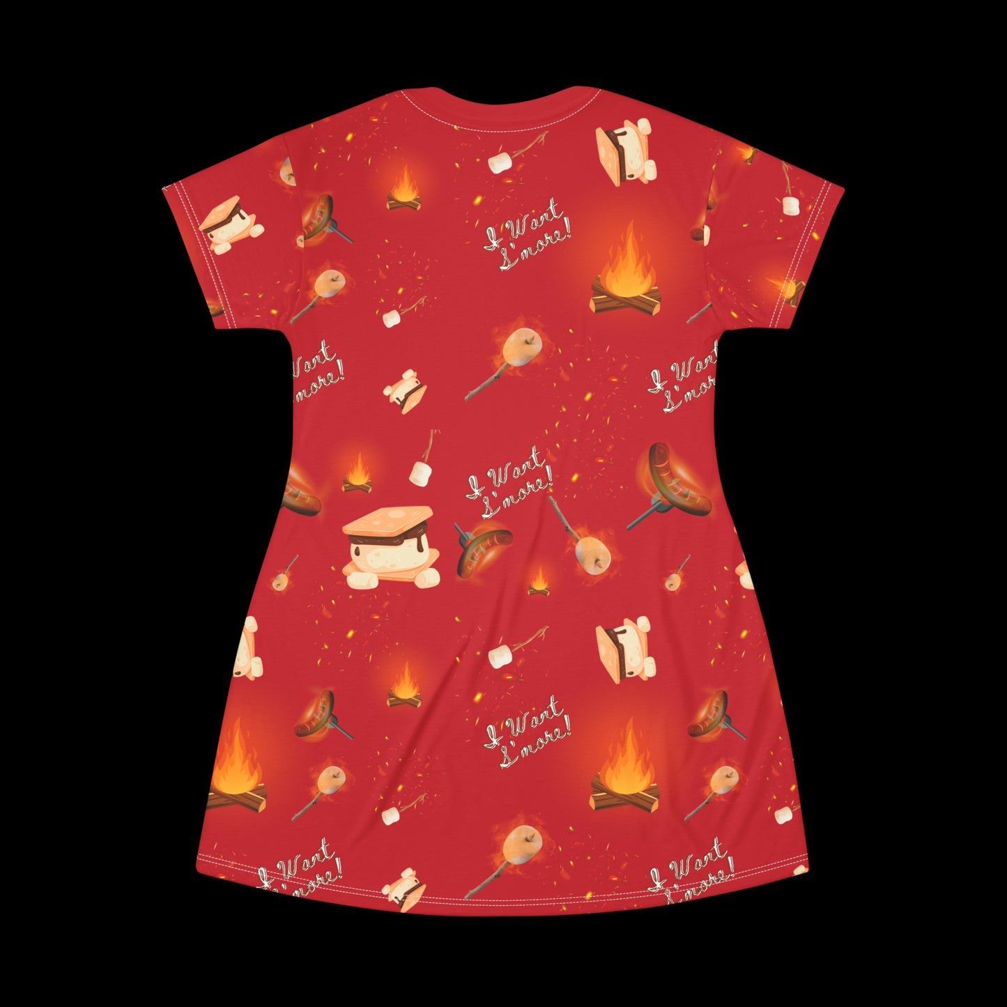 T Shirt Dress-Camp Fire Pattern Red