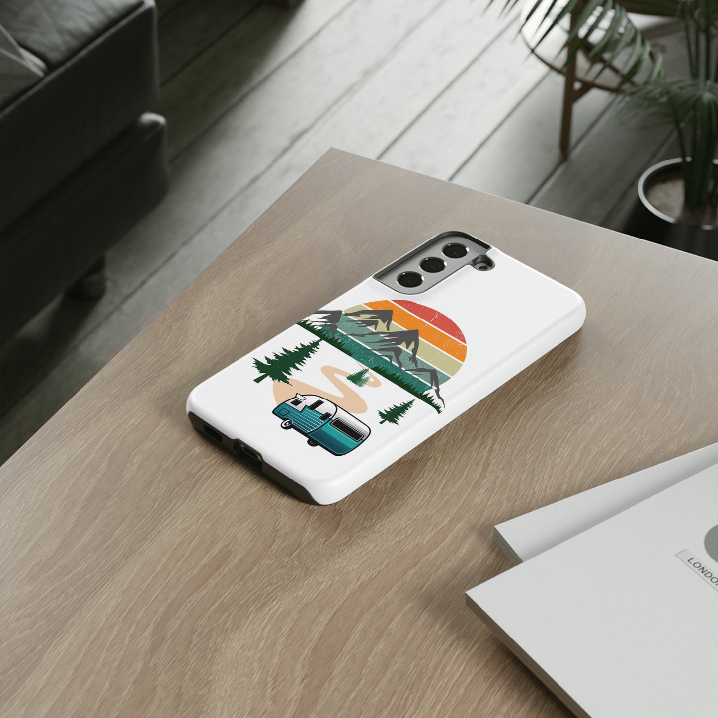 Tough Android Phone Case-Camper With Mountains Scene