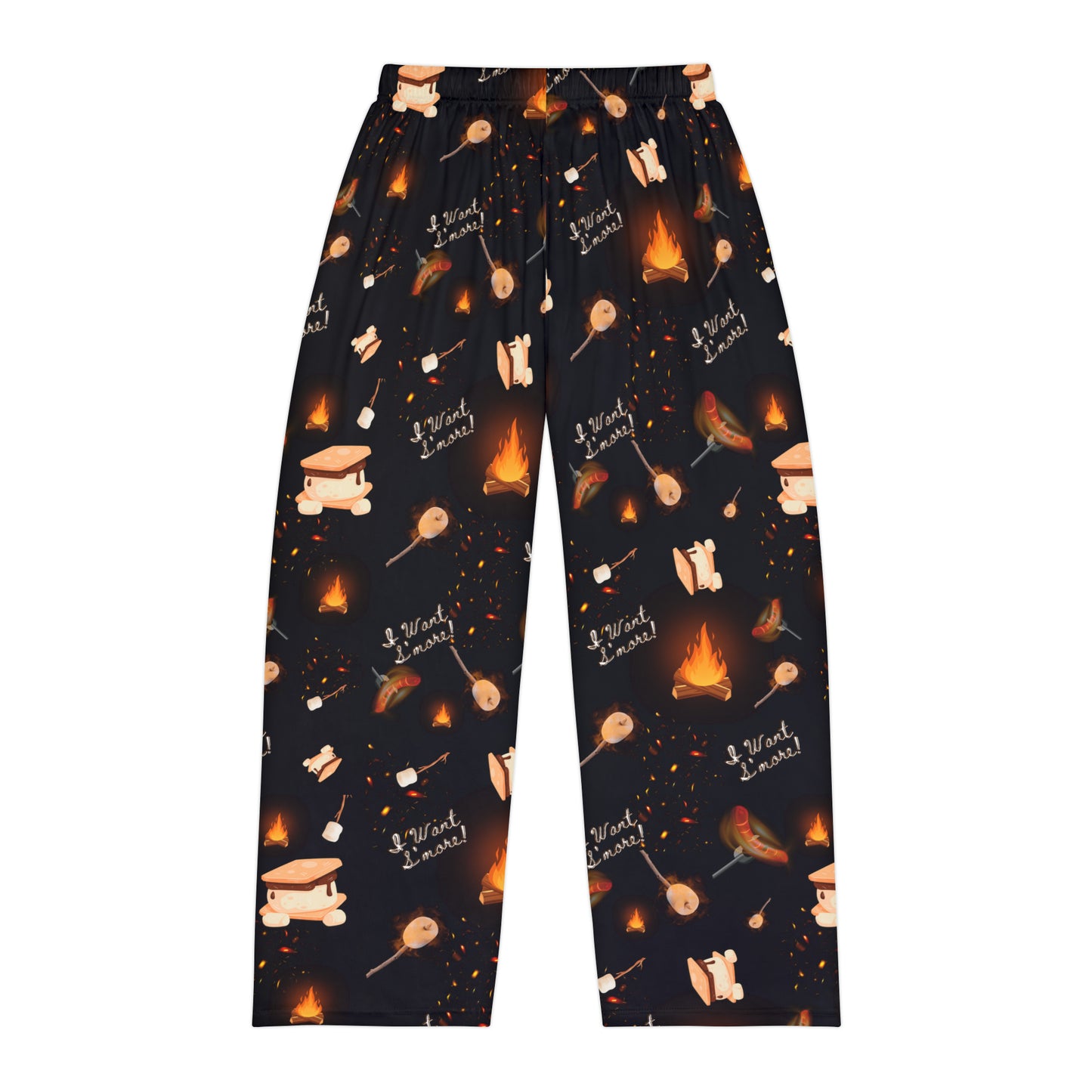 Men's Pajama Pants-Camp Fire Pattern-Black