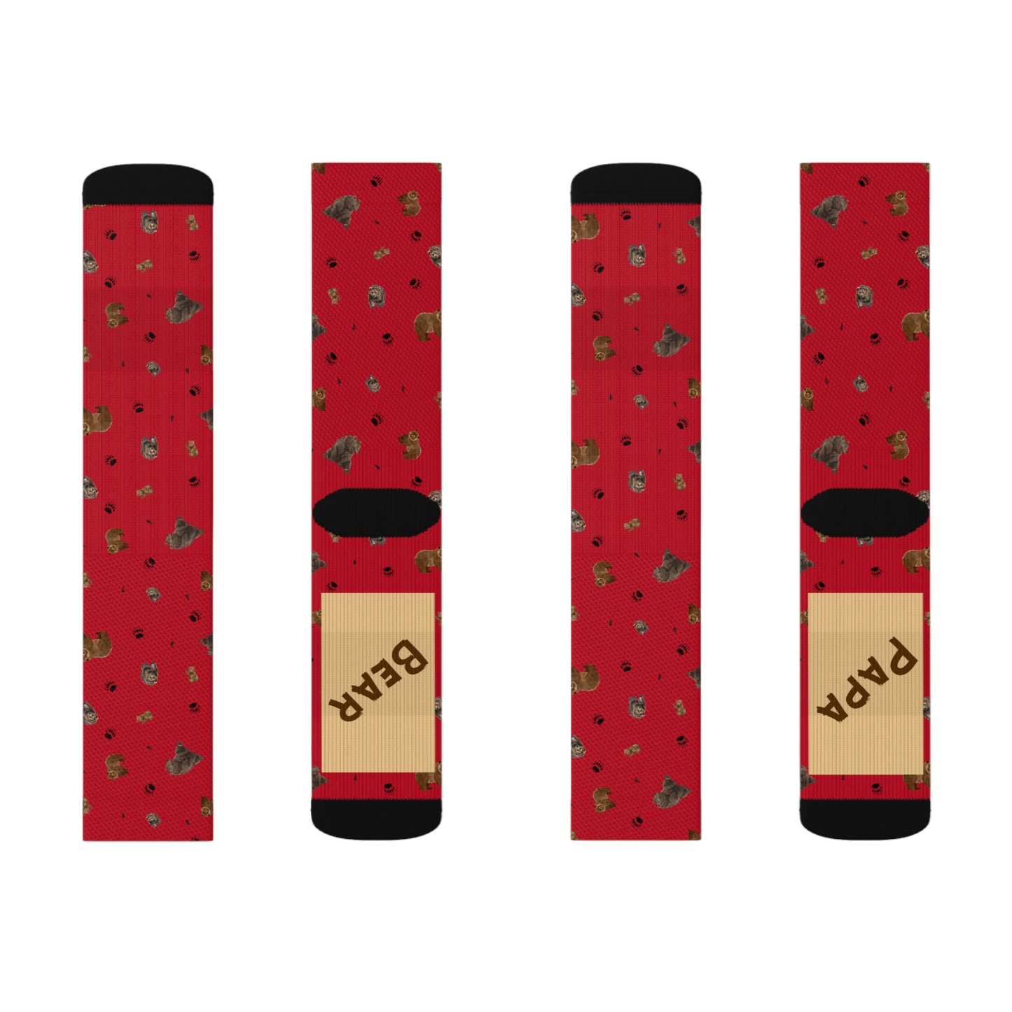 "Papa Bear" Pattern Sublimation Socks-Dark Red