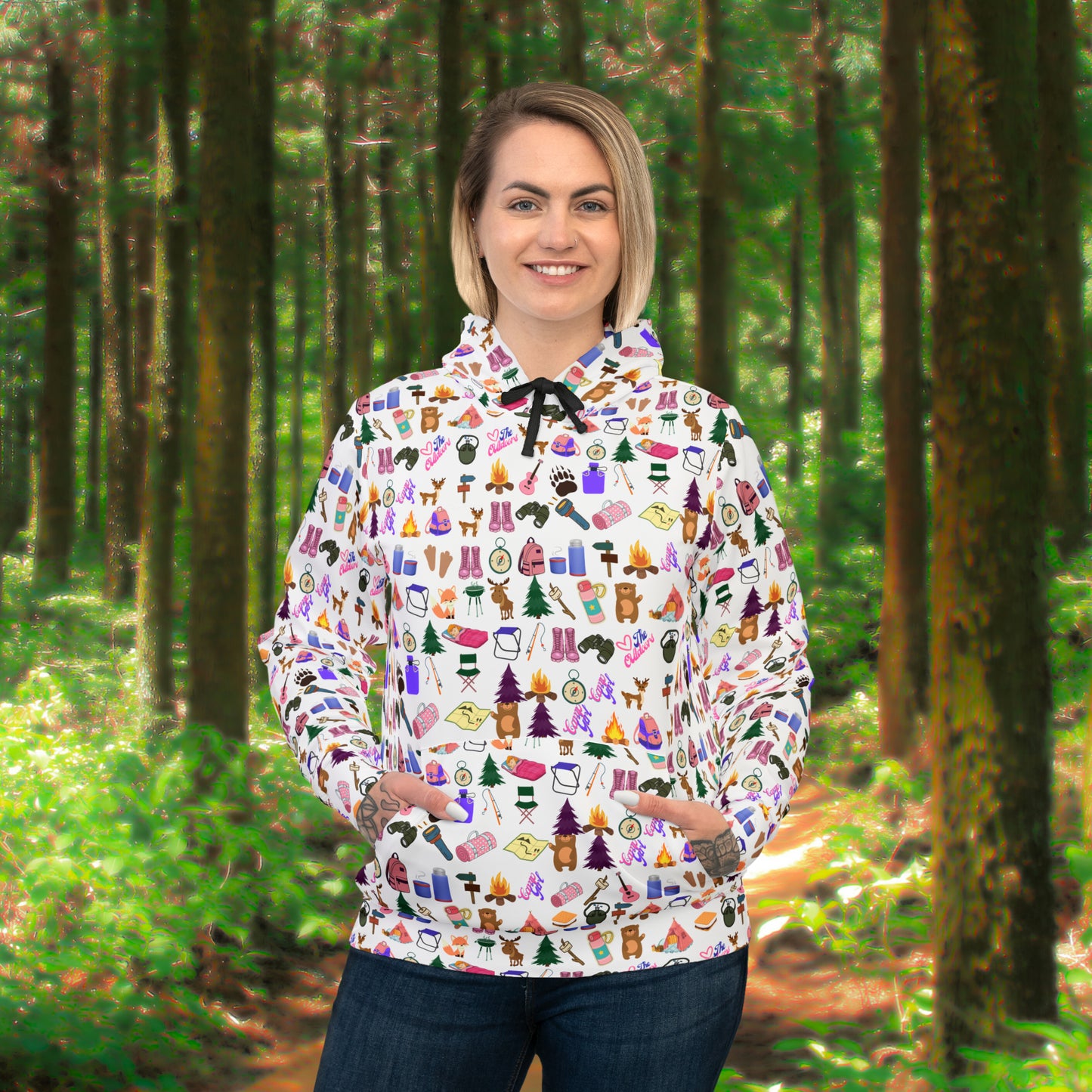 Athletic Hoodie-Cute Camp Girls Pattern