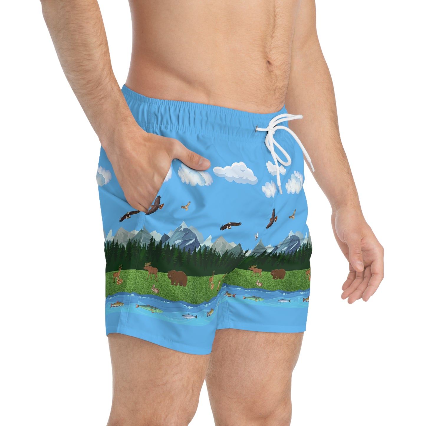 Mens Horizontal Outdoor Pattern Swim Trunks (AOP)