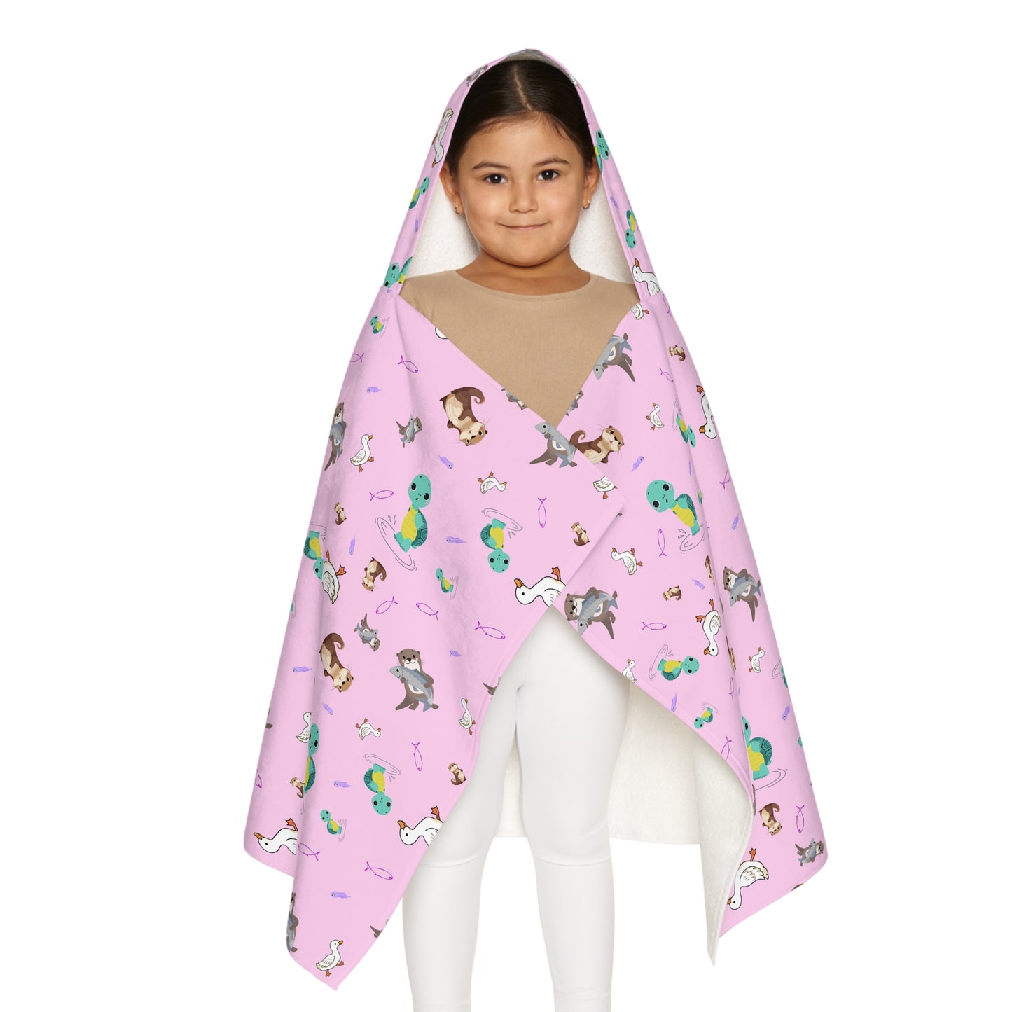 Water Creatures Youth Hooded Towel-Pink