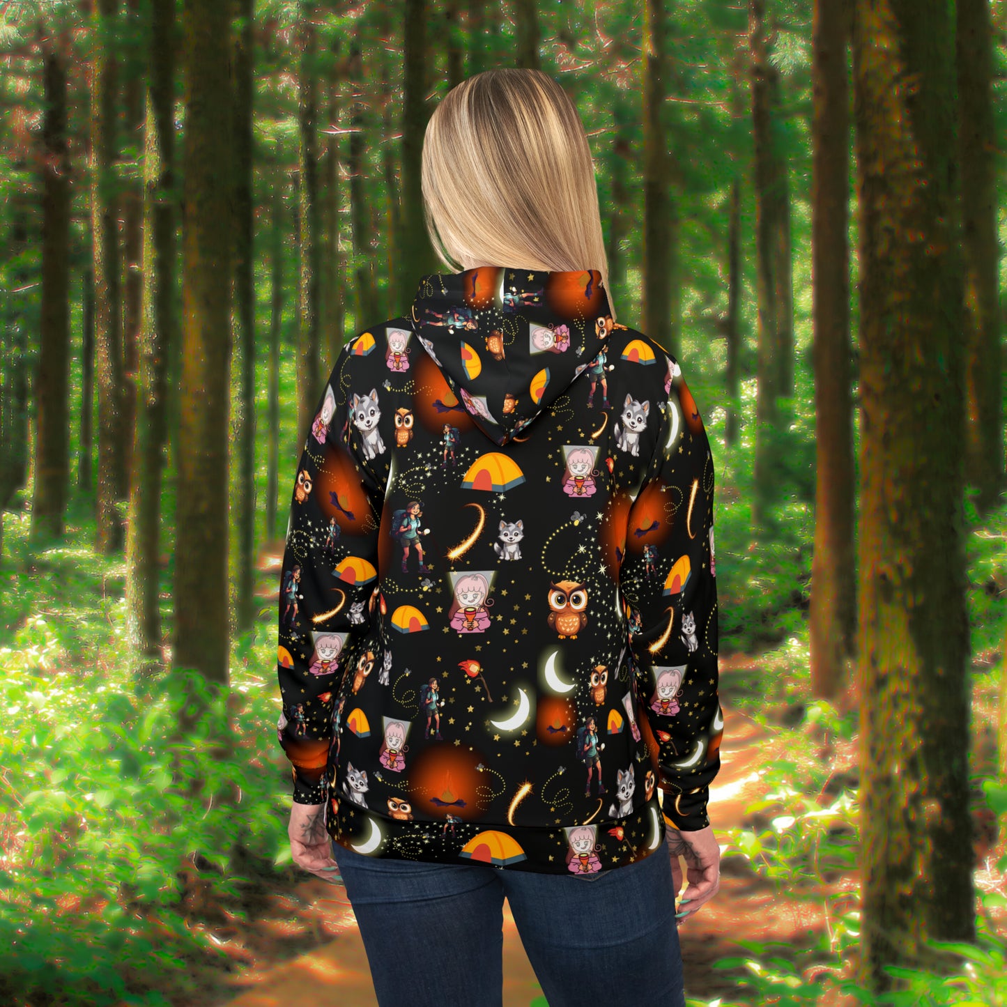 Athletic Hoodie-Night Time Camp Girls Pattern