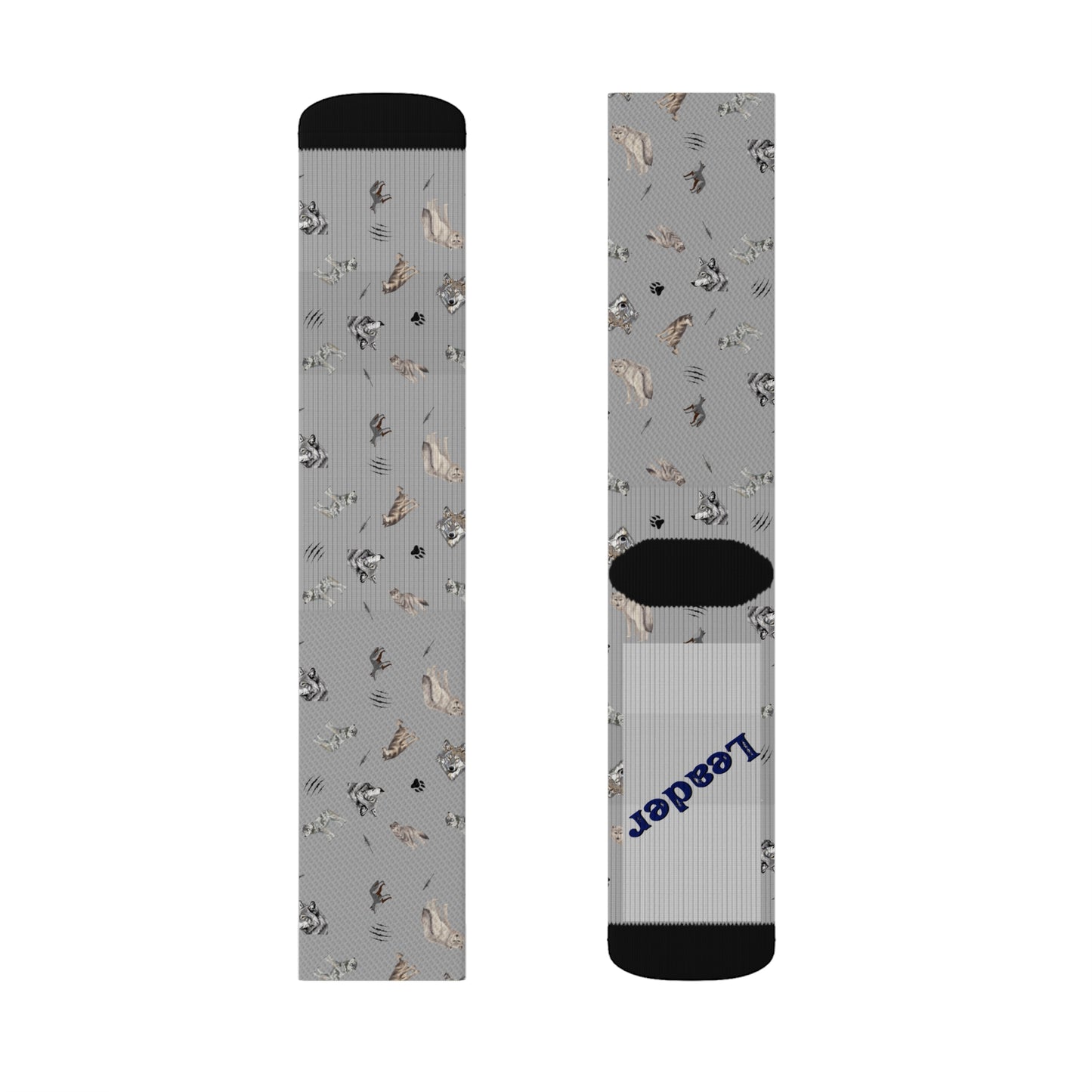 Wolf Pattern-Sublimation Socks-Light Grey