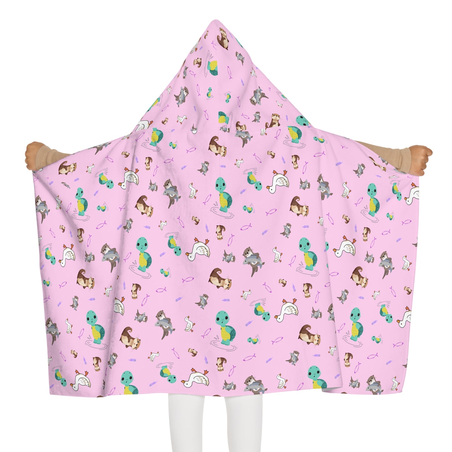 Water Creatures Youth Hooded Towel-Pink