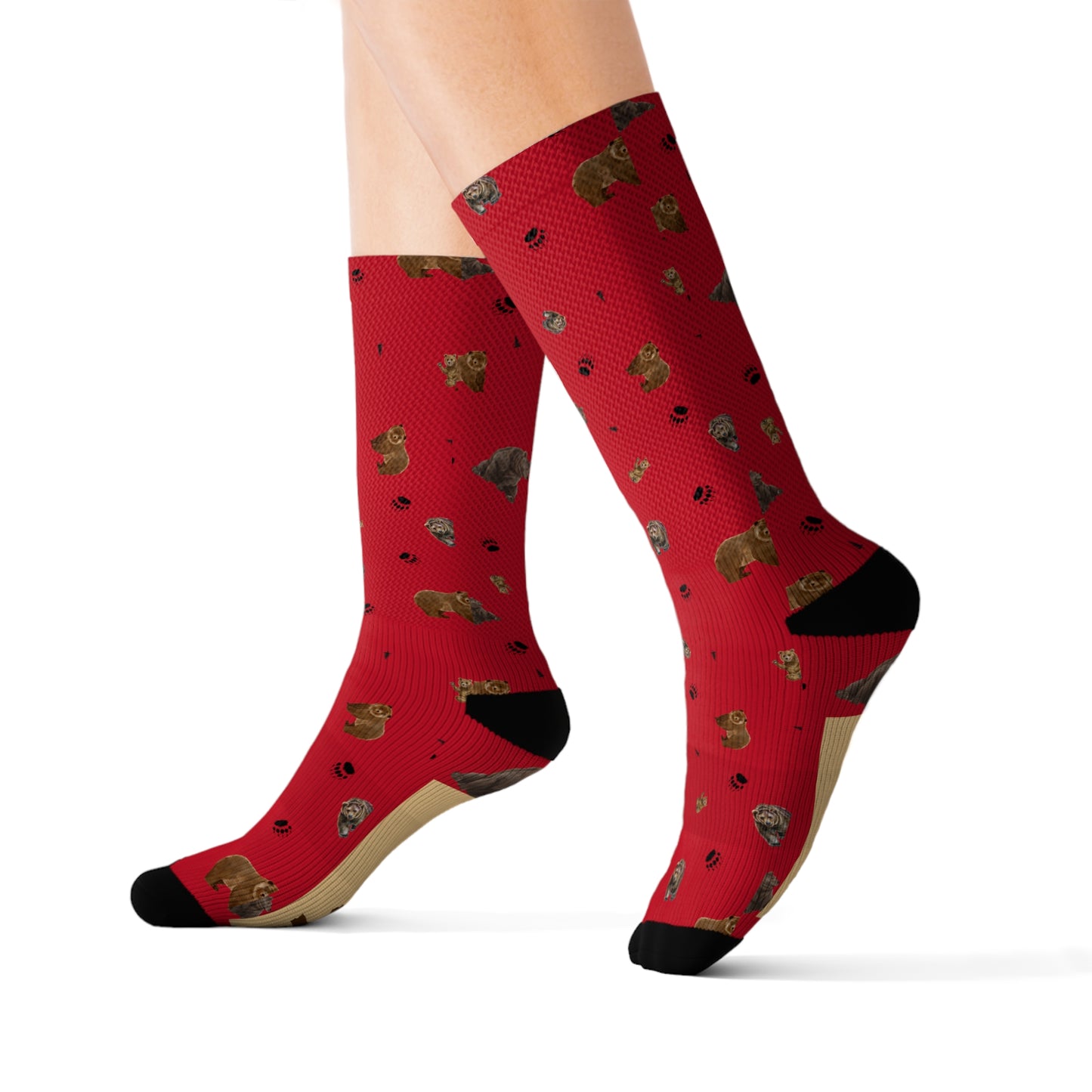 "Papa Bear" Pattern Sublimation Socks-Dark Red