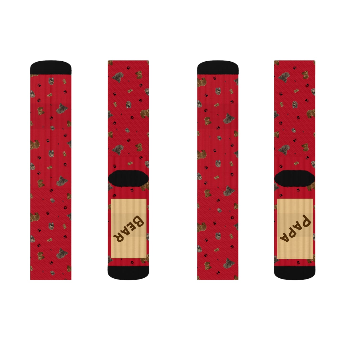 "Papa Bear" Pattern Sublimation Socks-Dark Red