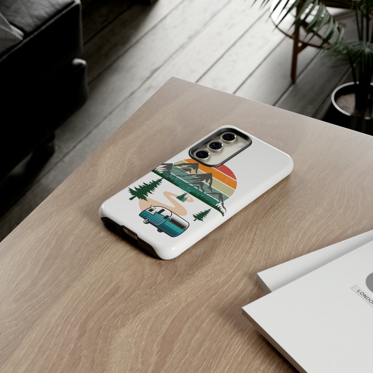 Tough Android Phone Case-Camper With Mountains Scene