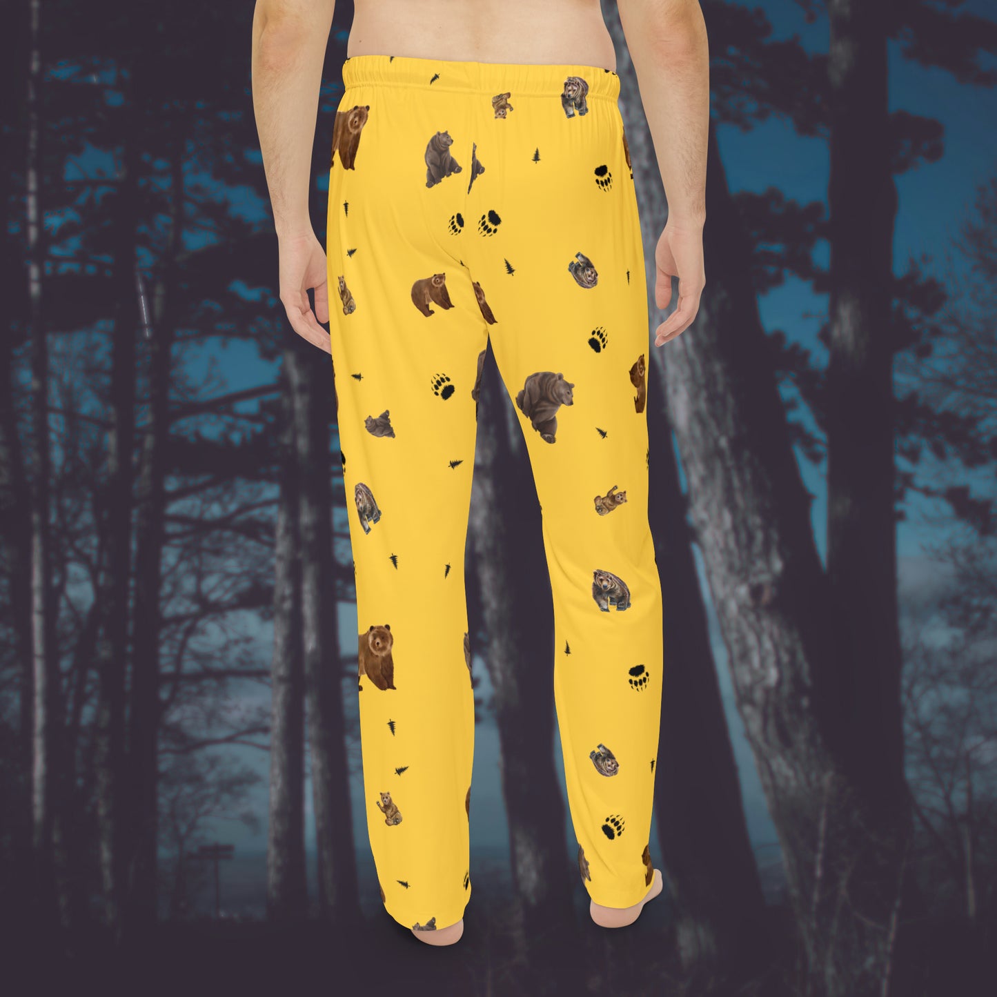 Men's Pajama Pants-Bear Pattern-Yellow