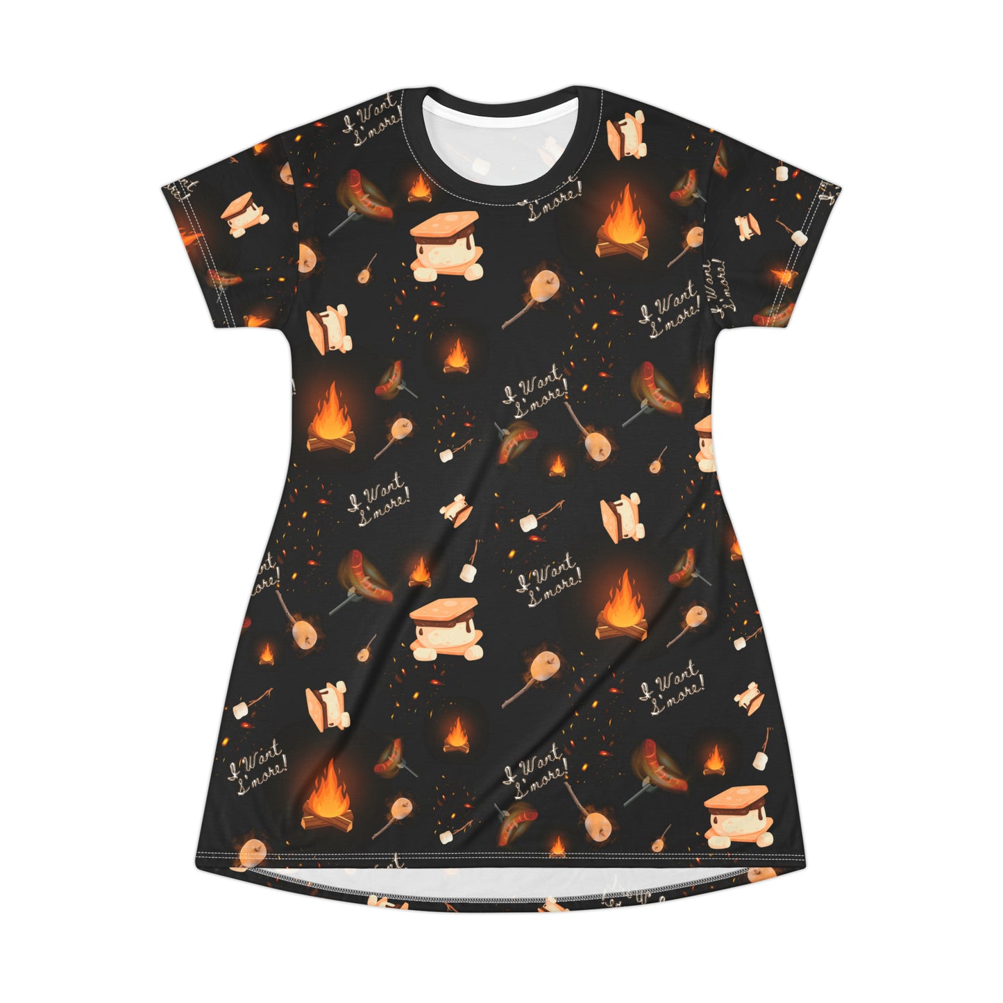 T-Shirt Dress-Camp Fire Pattern Dark (AOP)
