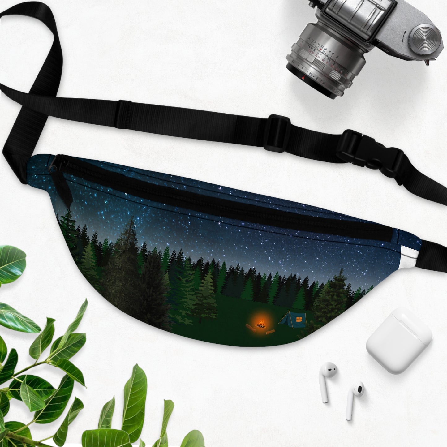 Graphic Fanny Pack-Starry Sky and Campsite
