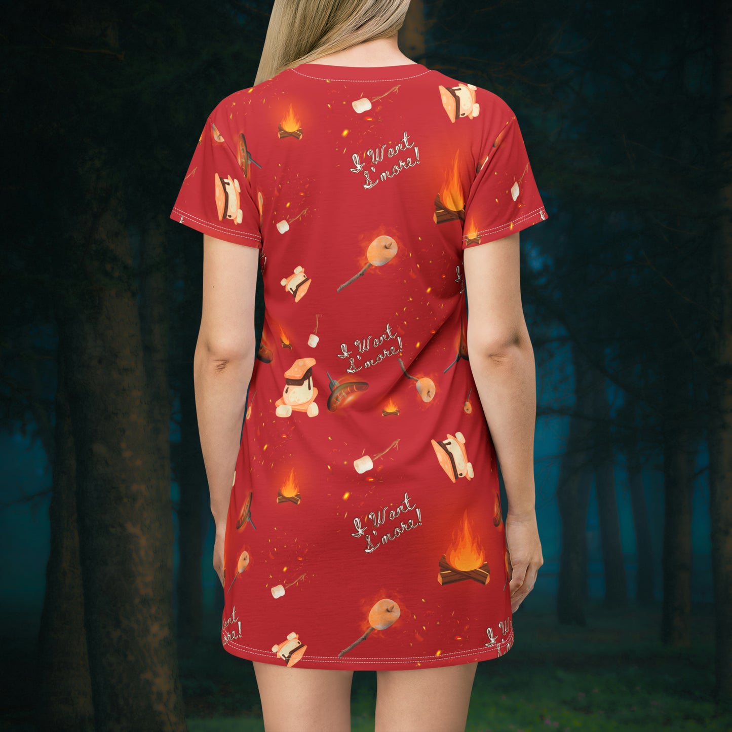 T Shirt Dress-Camp Fire Pattern Red