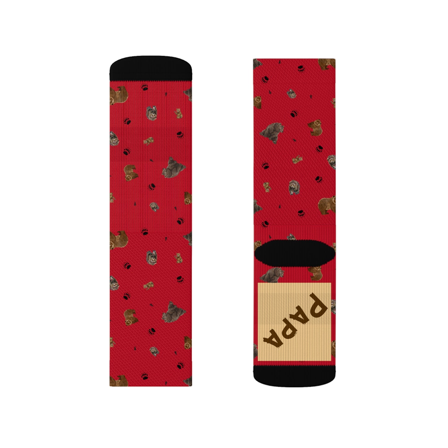 "Papa Bear" Pattern Sublimation Socks-Dark Red