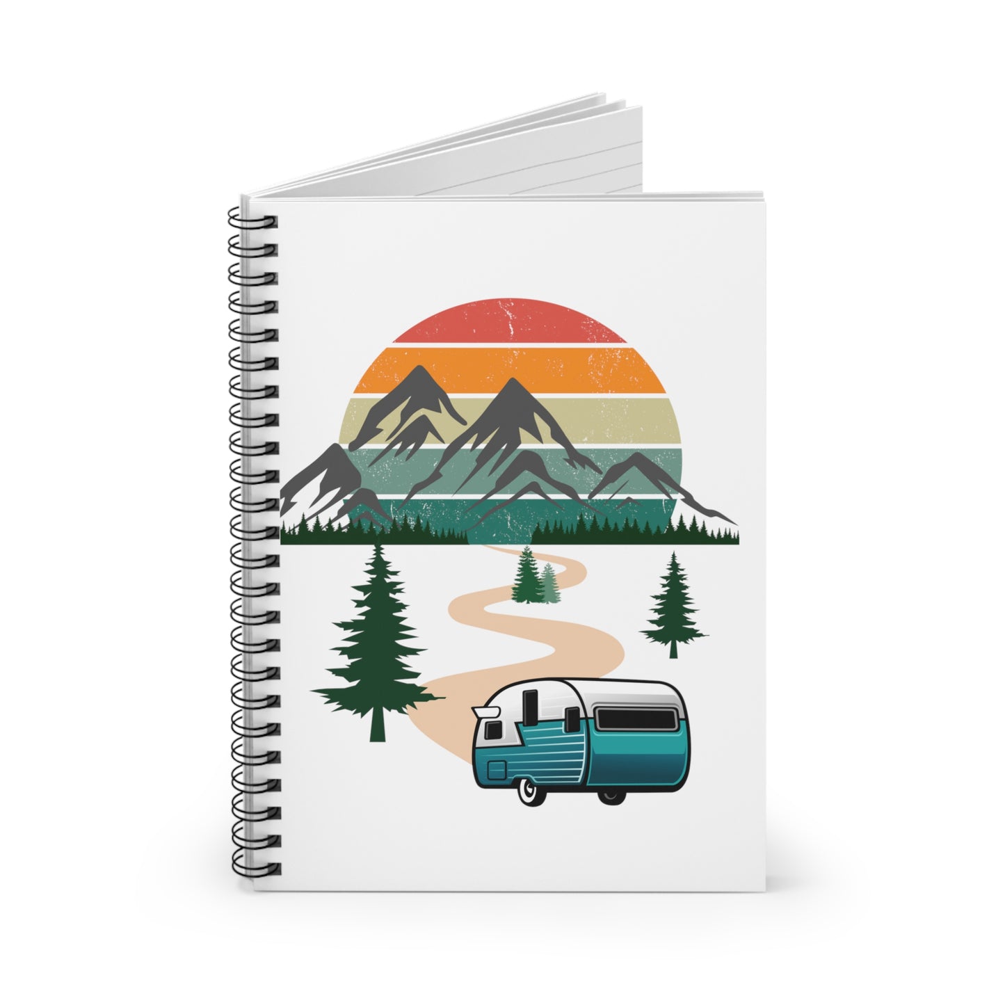 Sunset and Camper Spiral Notebook - Ruled Line-White
