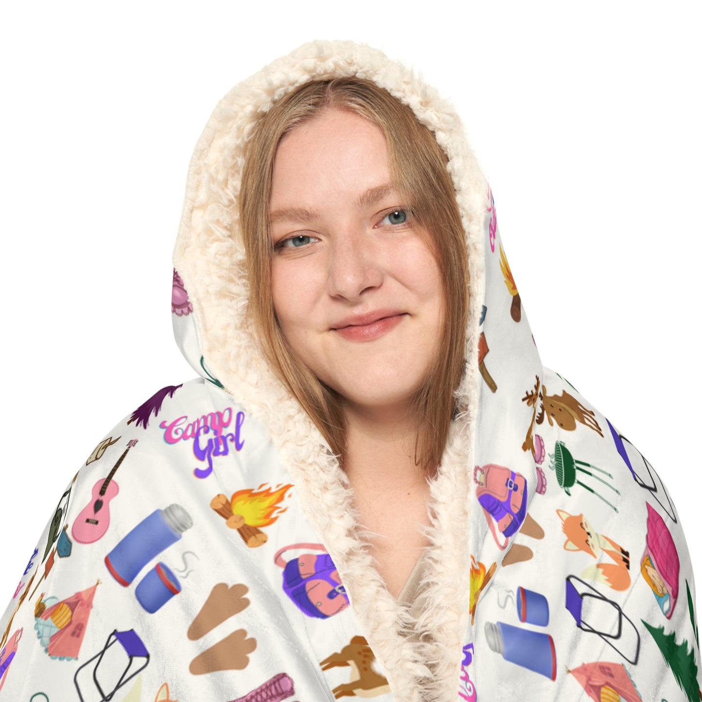 Hooded Snuggle Blanket-Girls Camp Patter-White
