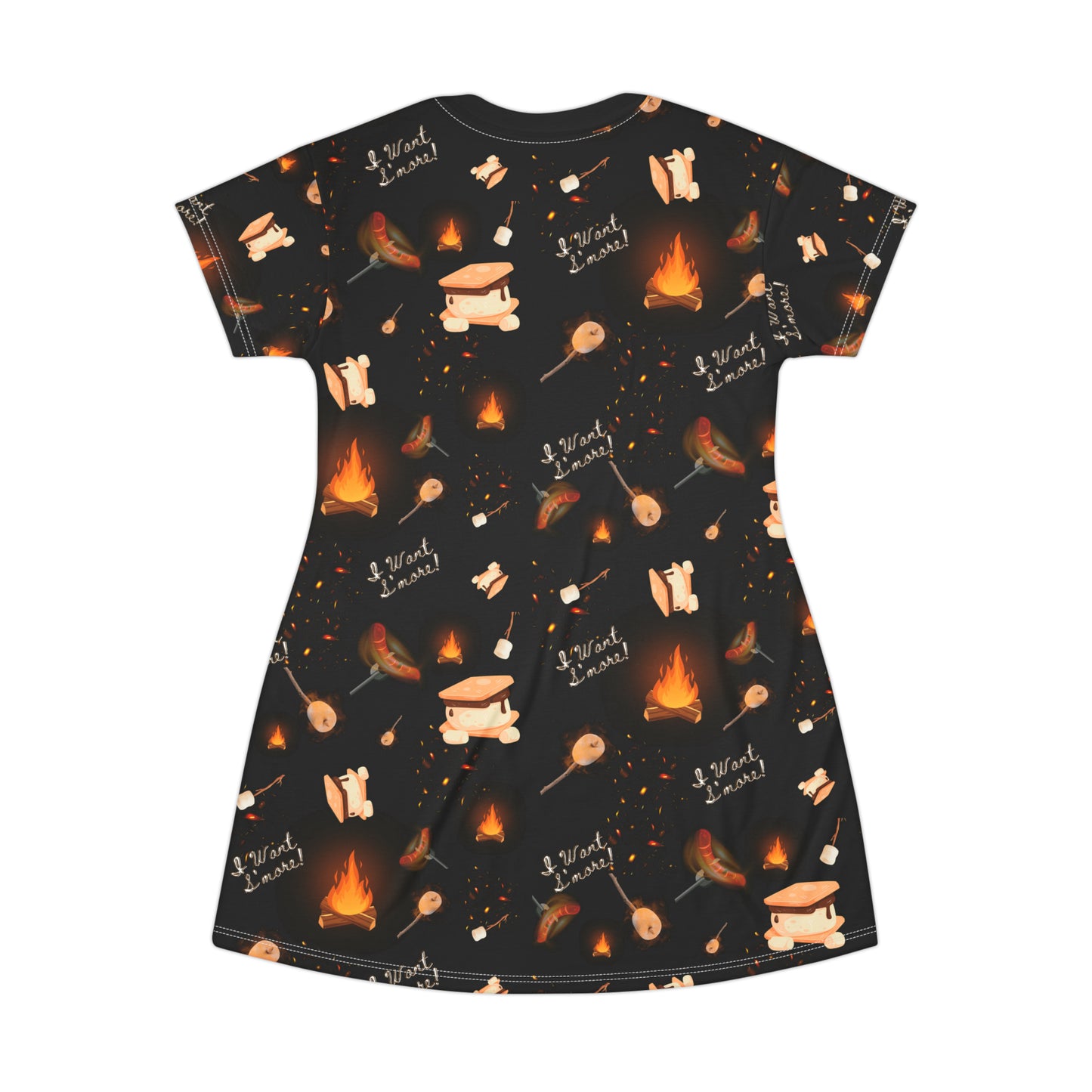 T-Shirt Dress-Camp Fire Pattern Dark (AOP)