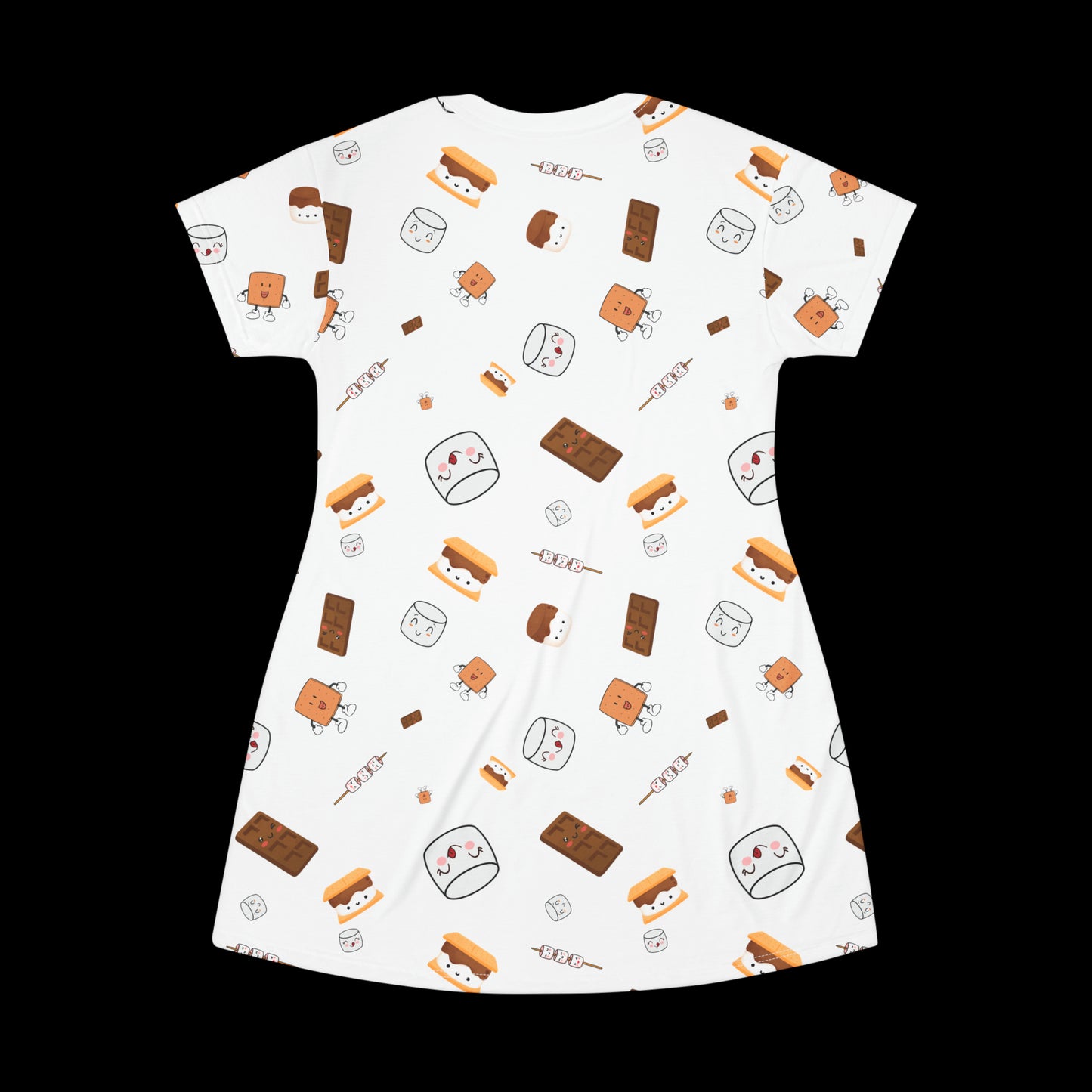 Cutesy Smores Pattern-White T-Shirt Dress (AOP)