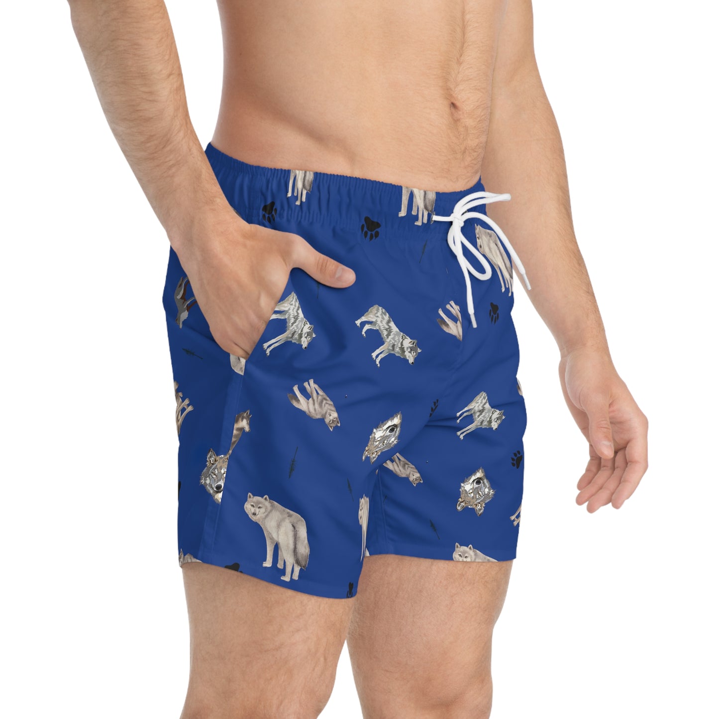 Wolf Pattern Swim Trunks-Blue