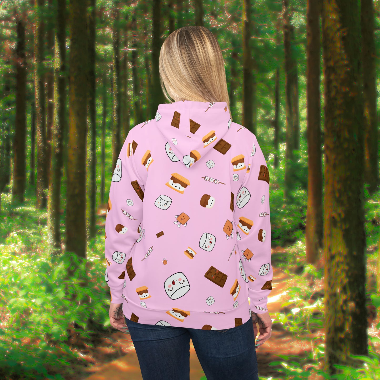 Athletic Hoodie-Cute Marshmallow Pattern-Pink