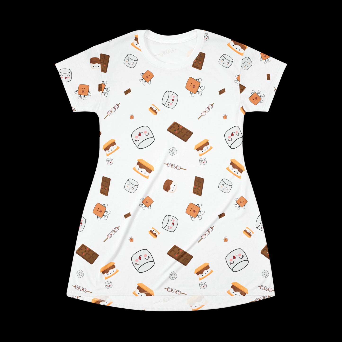 Cutesy Smores Pattern-White T-Shirt Dress (AOP)