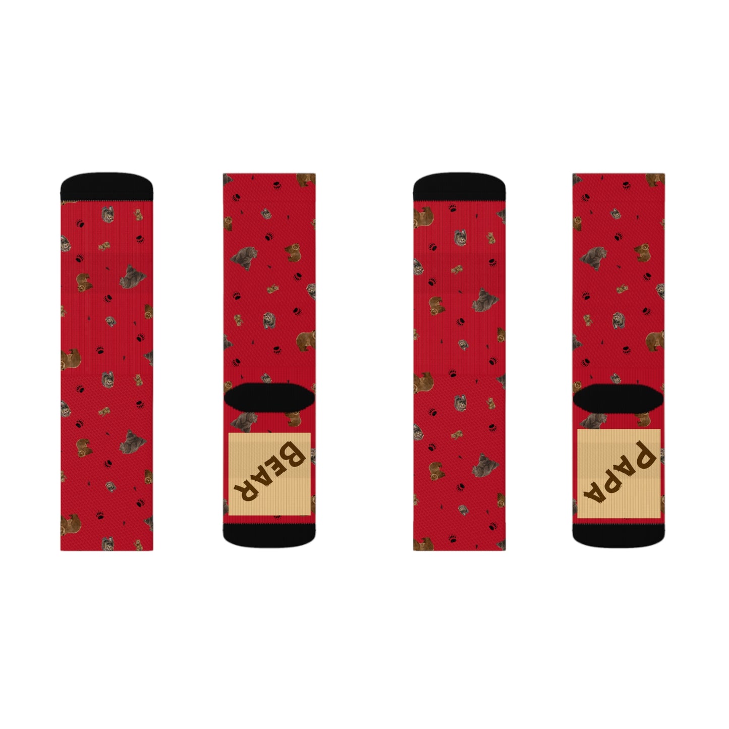 "Papa Bear" Pattern Sublimation Socks-Dark Red