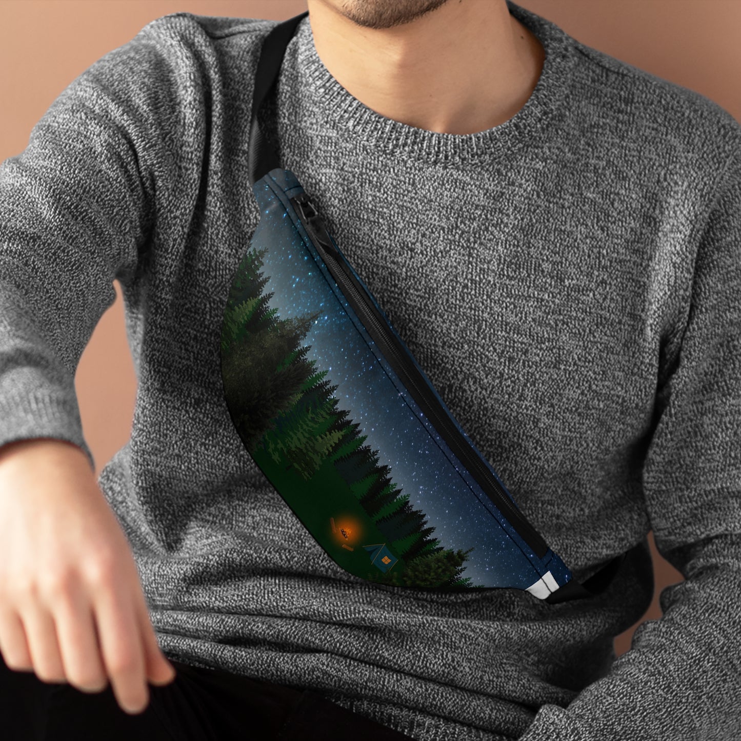 Graphic Fanny Pack-Starry Sky and Campsite