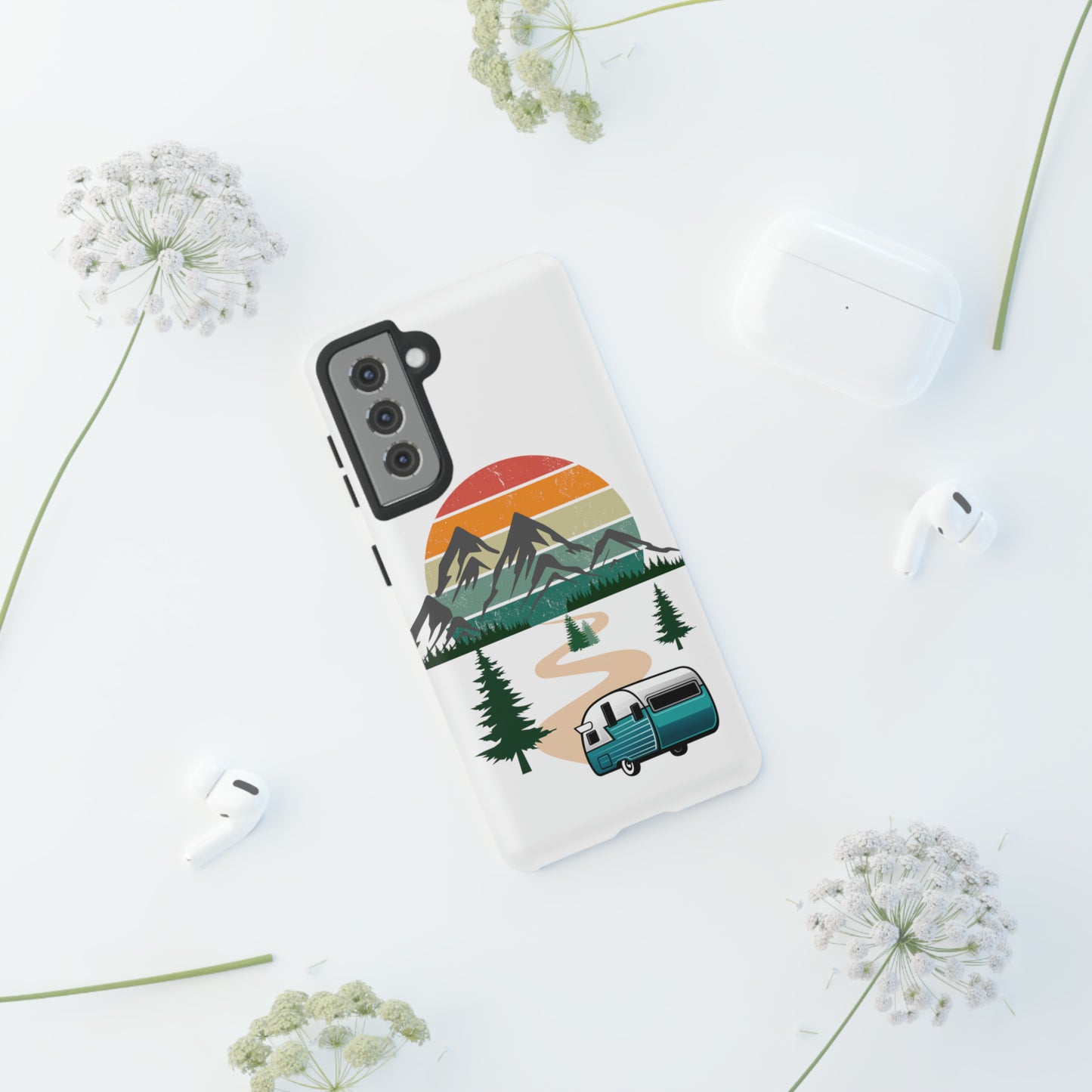 Tough Android Phone Case-Camper With Mountains Scene