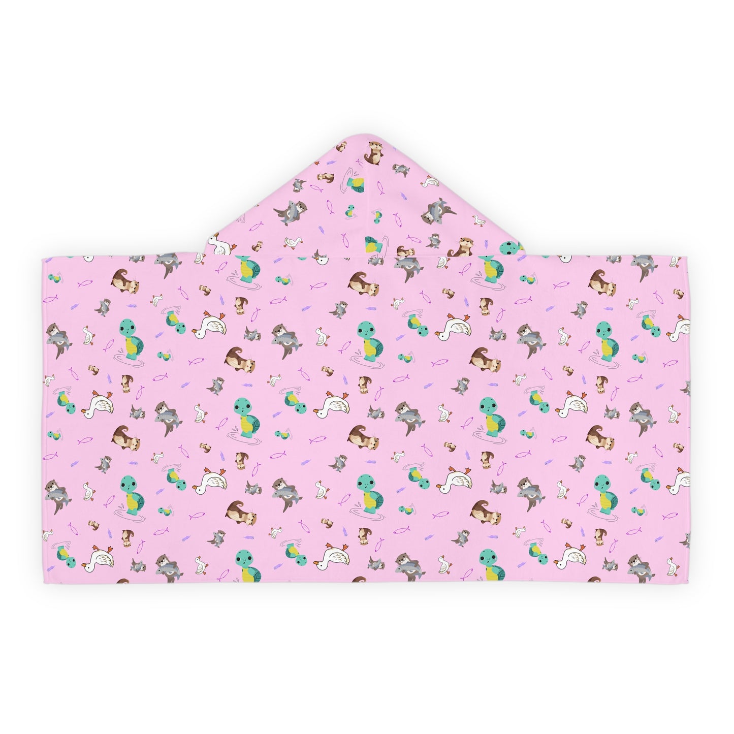 Water Creatures Youth Hooded Towel-Pink