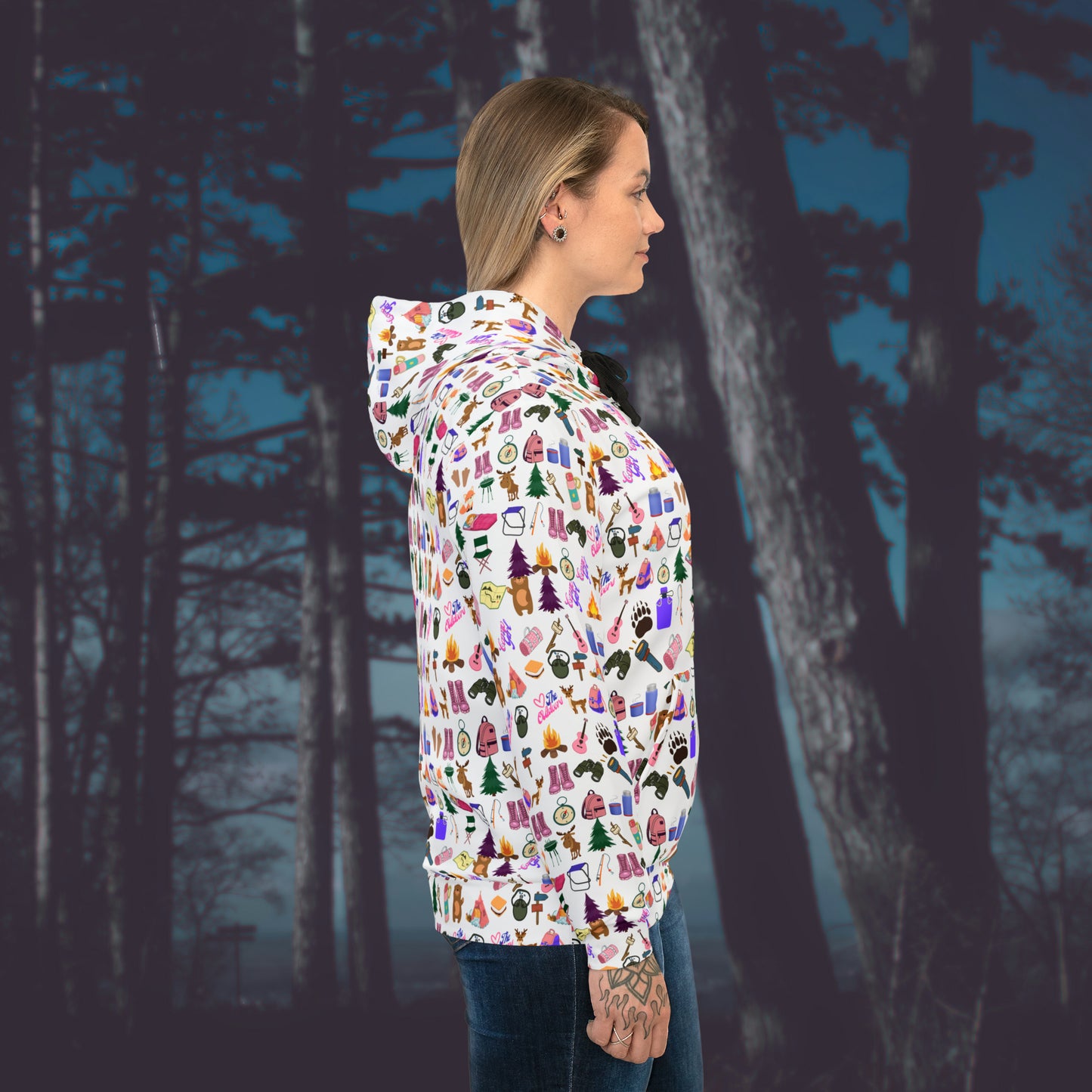 Athletic Hoodie-Cute Camp Girls Pattern