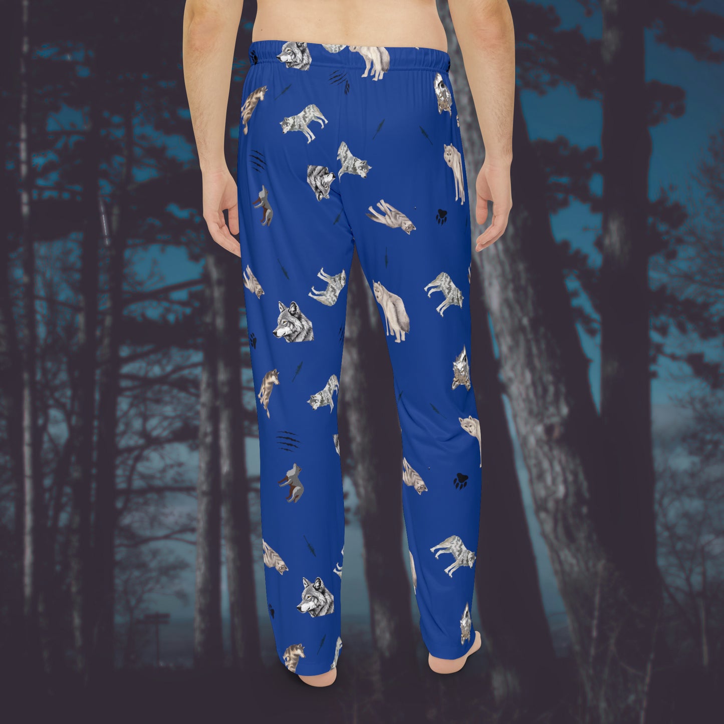 Men's Pajama Pants-Wolf Pattern-Blue