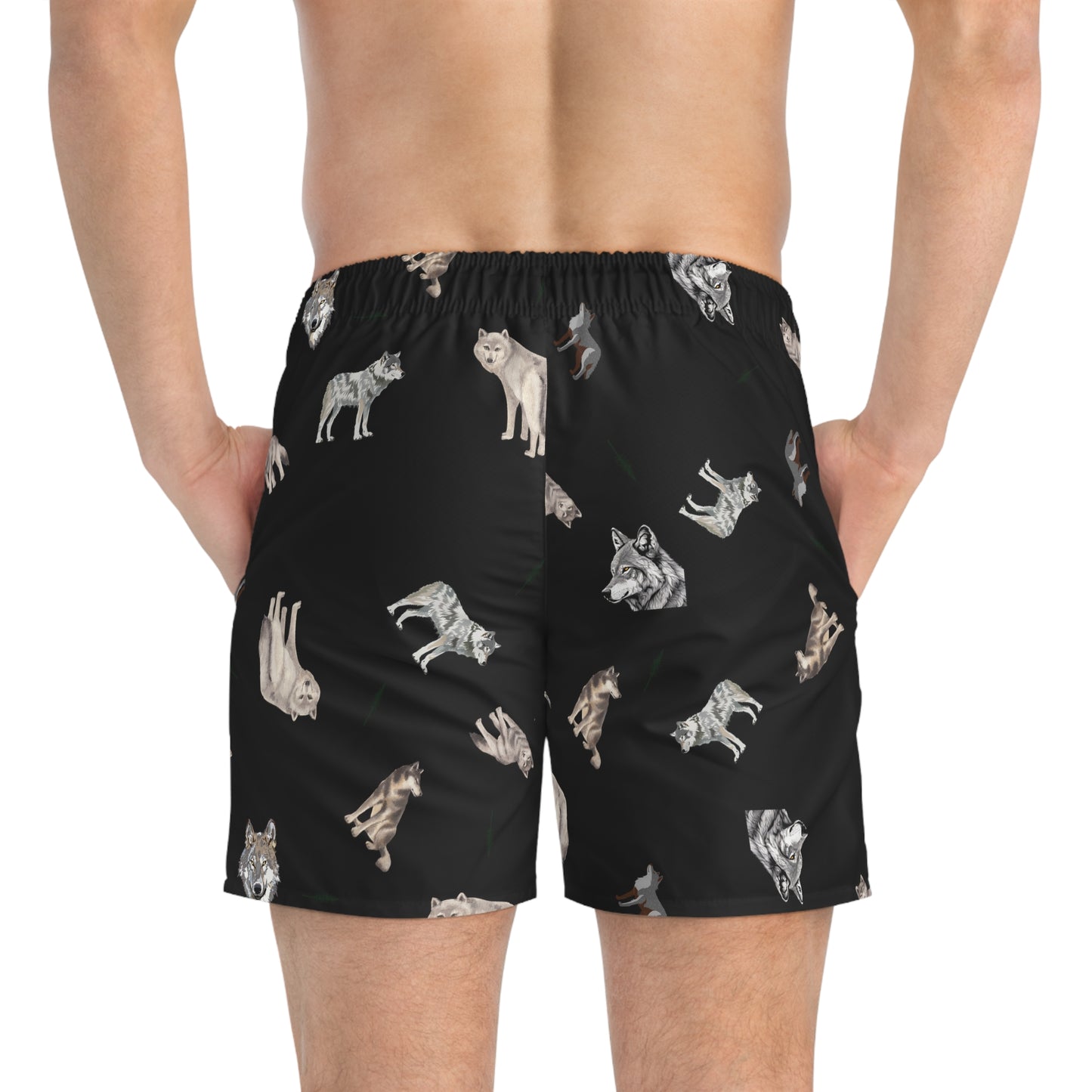 Wolf Pattern Swim Trunks-Blue