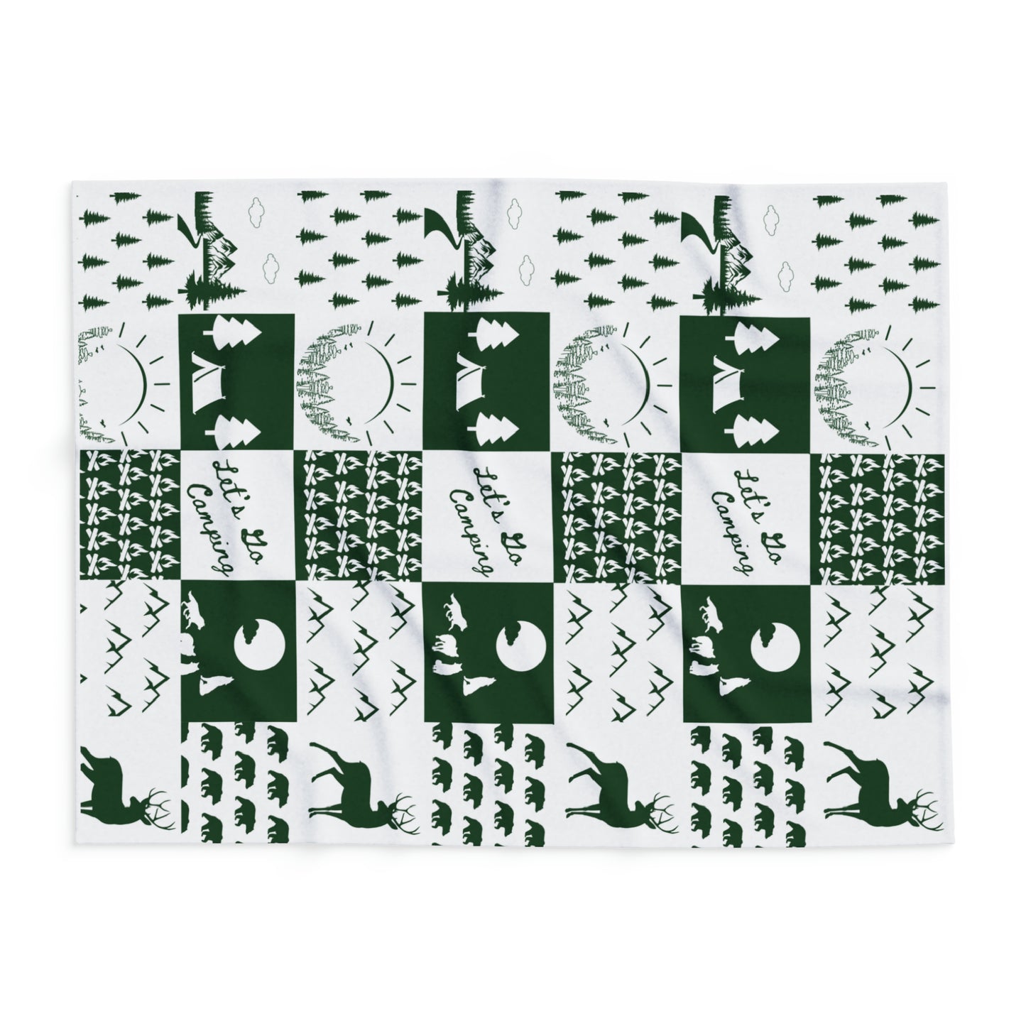 Arctic Fleece Blanket-Square Pattern-Green