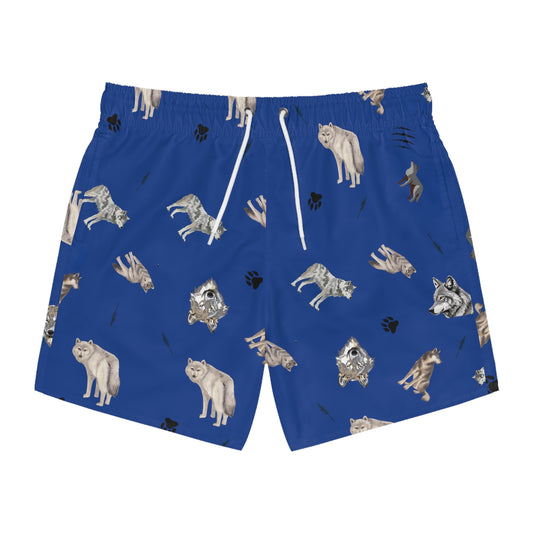 Wolf Pattern Swim Trunks-Blue