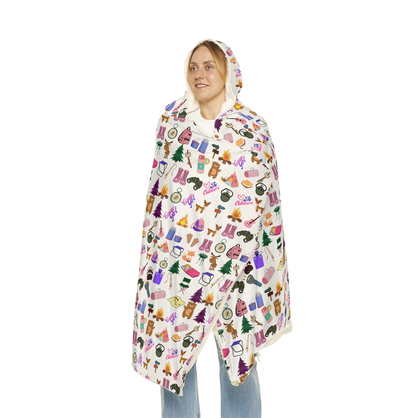 Hooded Snuggle Blanket-Girls Camp Patter-White