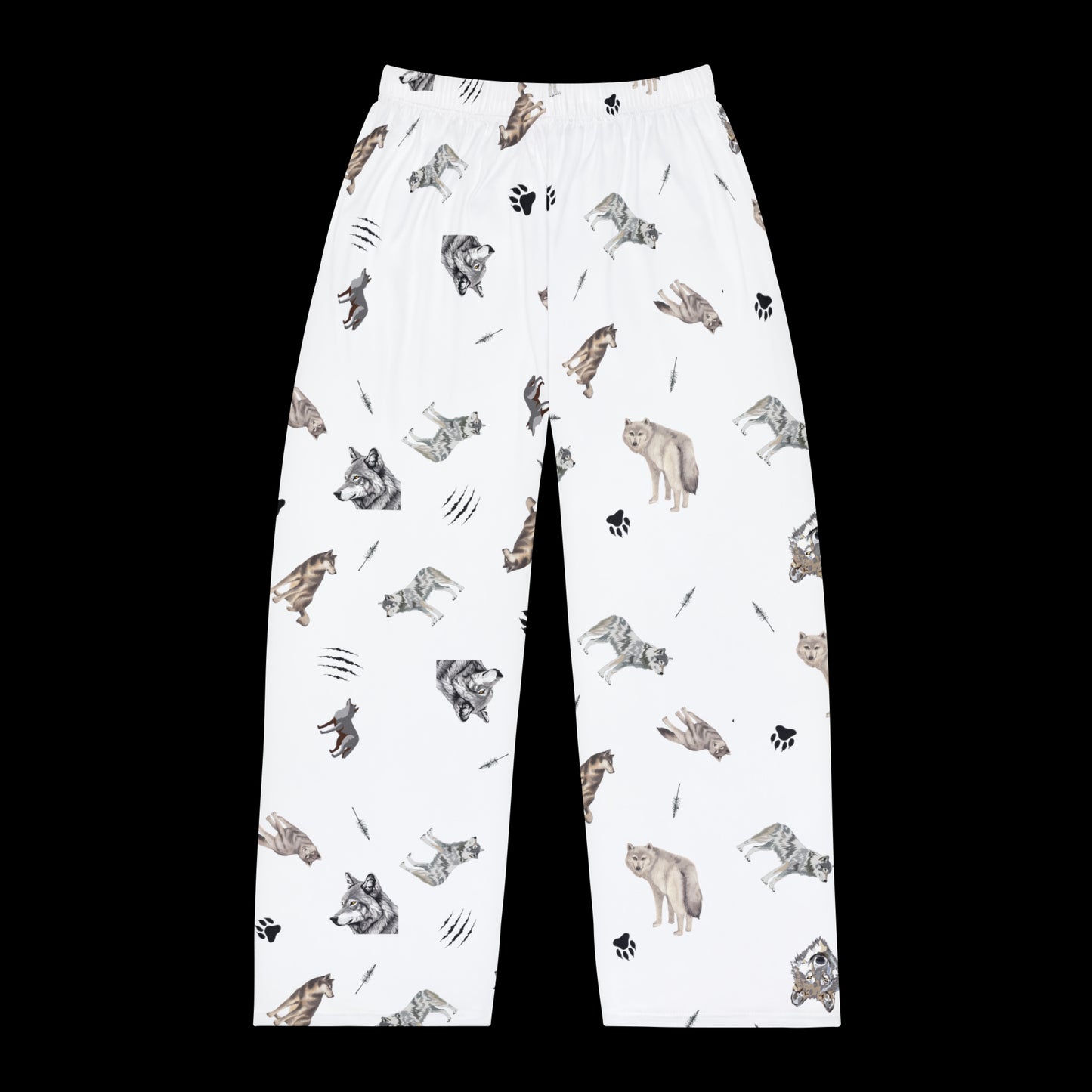 Men's Pajama Pants-Wolf Pattern-White