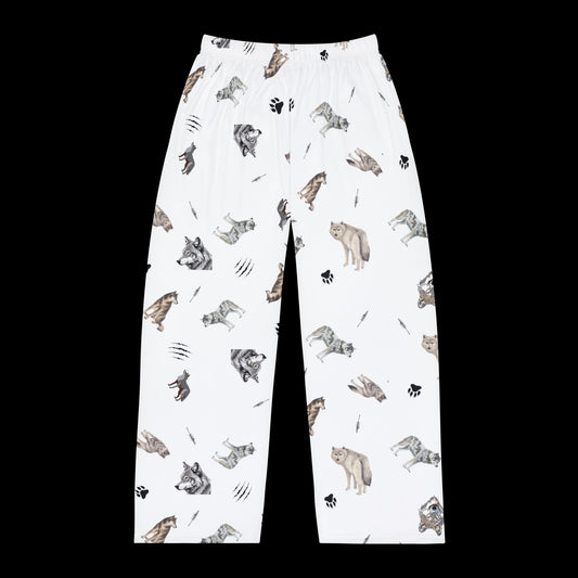 Men's Pajama Pants-Wolf Pattern-White