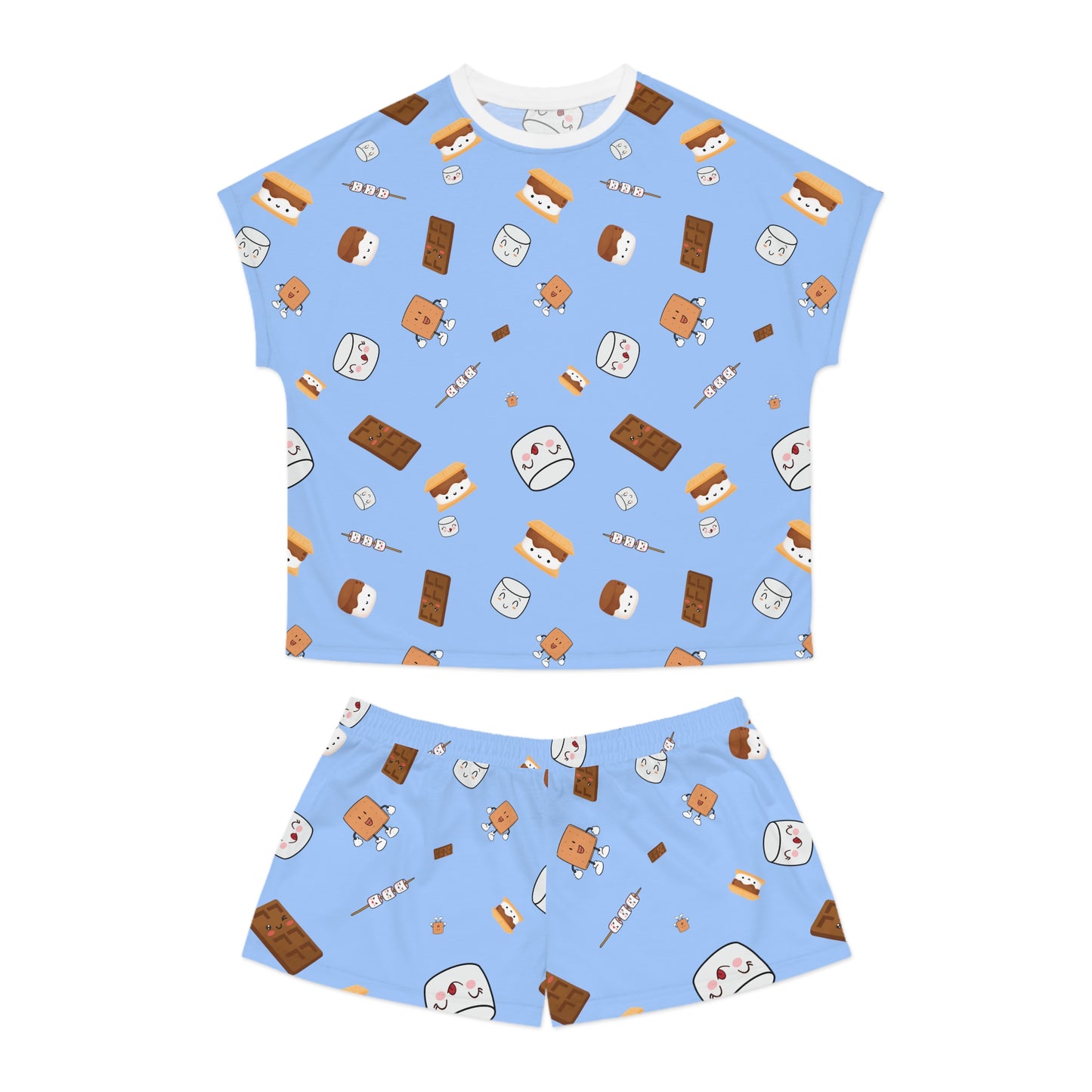Women's Short Pajama Set-Cutesy S'More's Pattern-blue