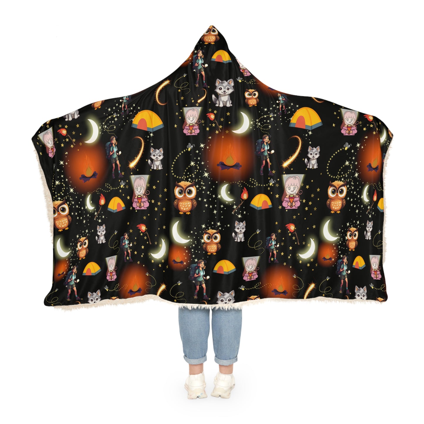Hooded Snuggle Blanket-Girls Camp Pattern-Dark