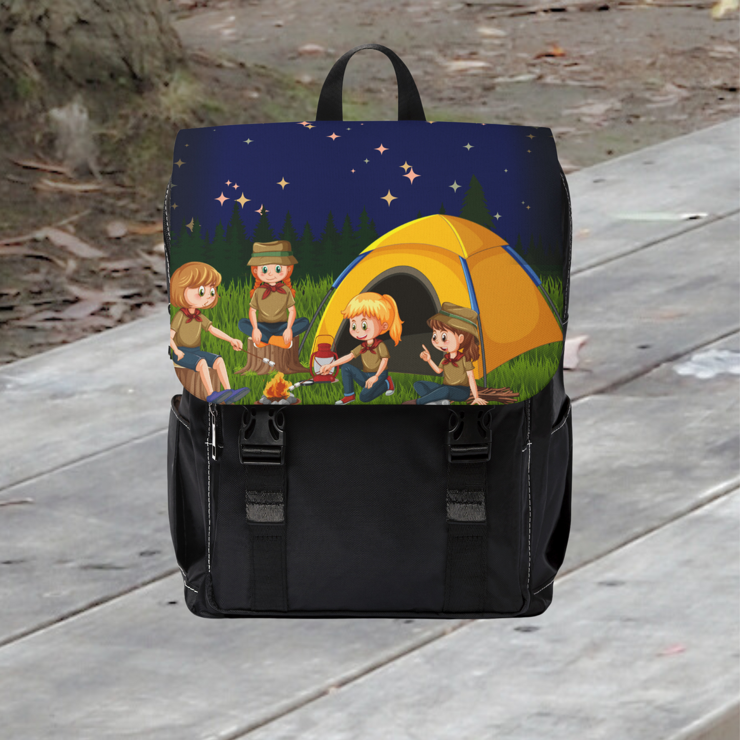 Girls Around a Campfire. Casual Shoulder Backpack