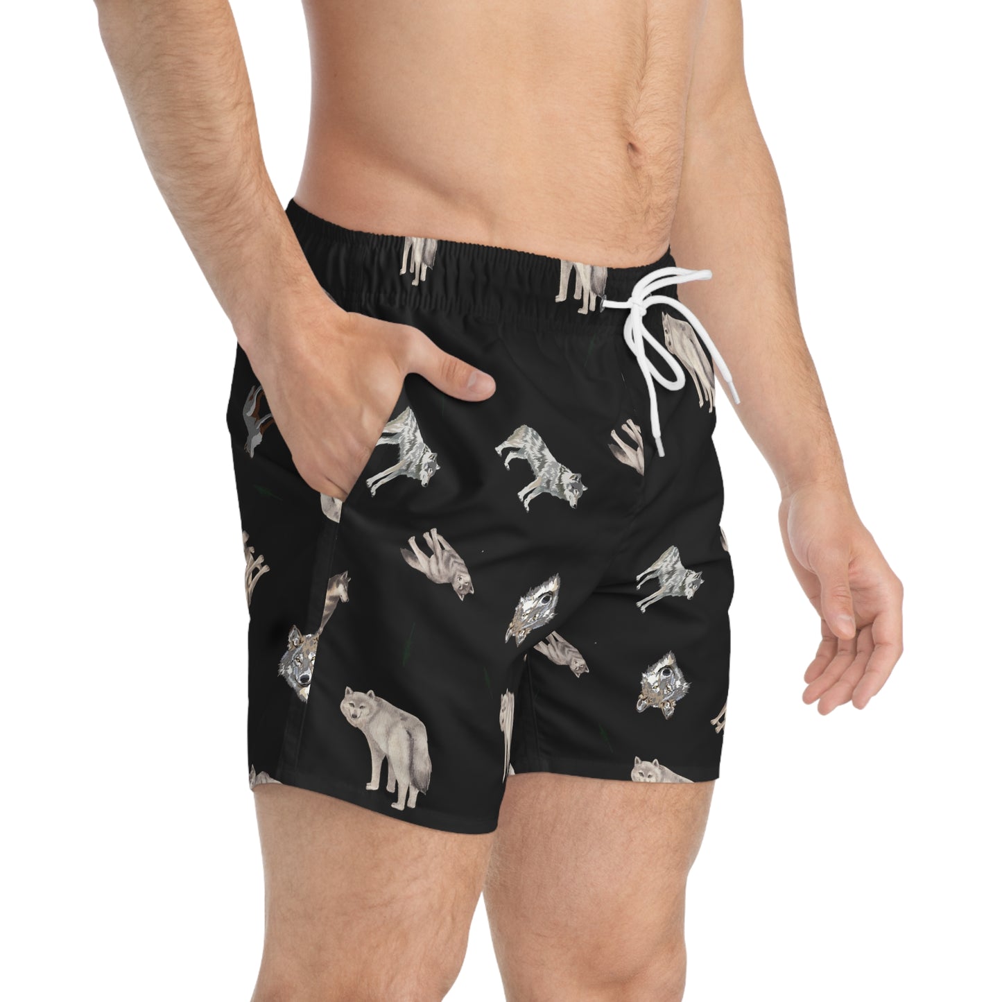 Wolf Pattern Swim Trunks-Blue